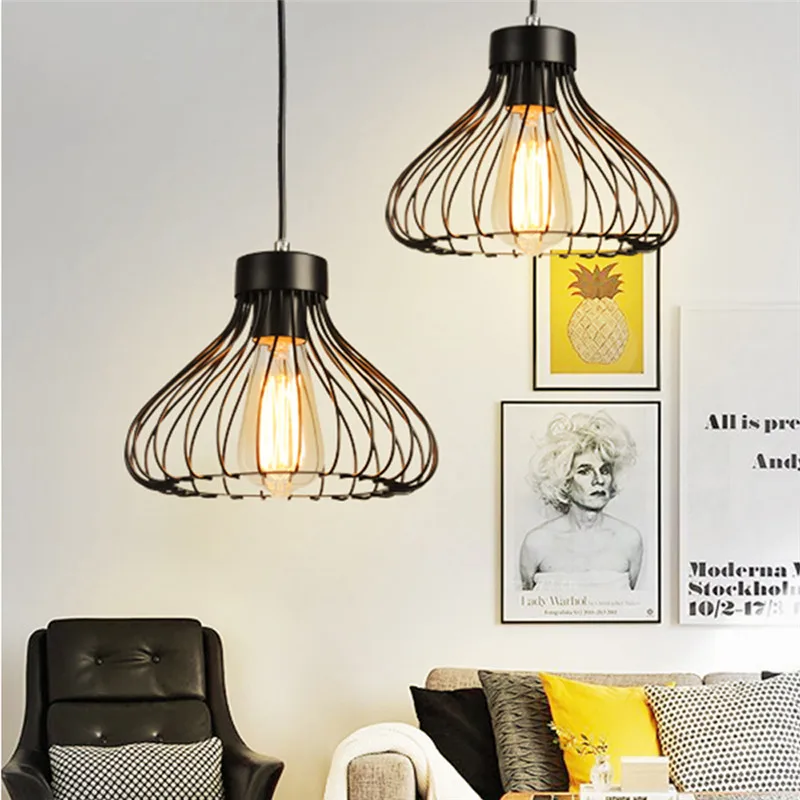 Retro Loft Industrial Pendant Light Wrought Iron Metal Ball E27 Hanging Lamp - Image 5
