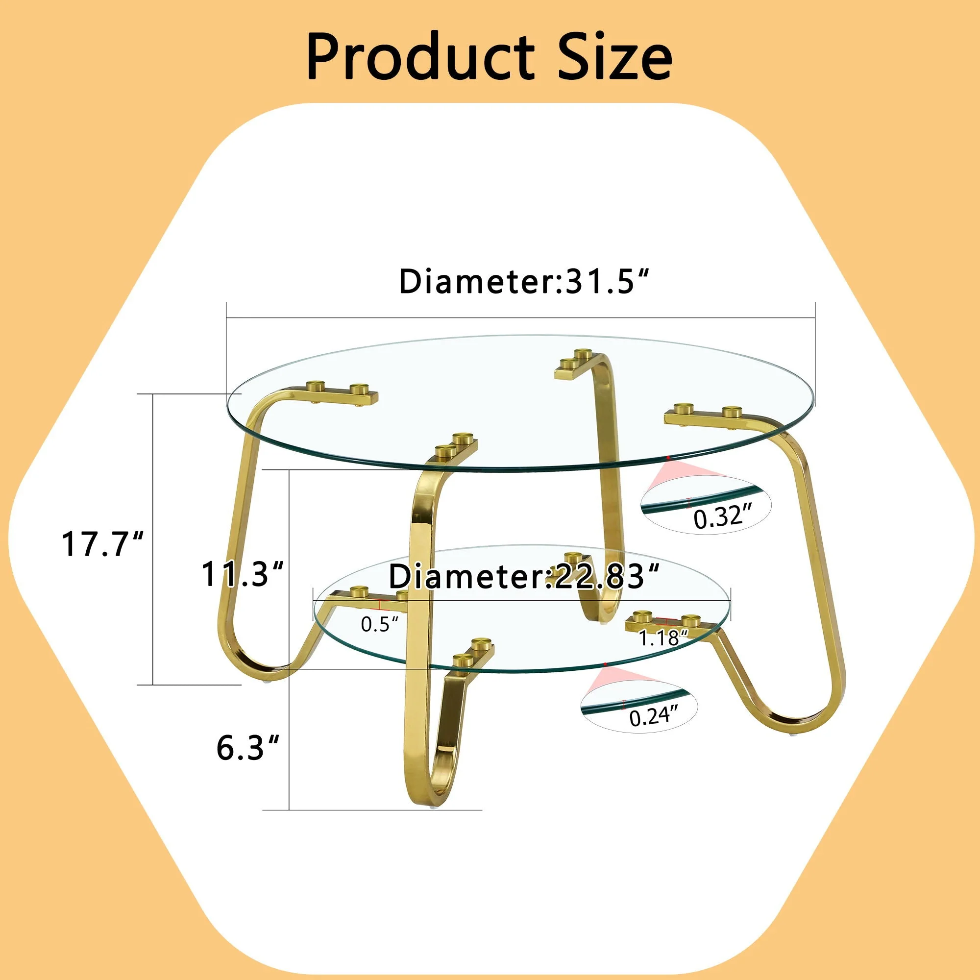 Retro Minimalist Style Metal Frame Double Layer Tempered Glass Coffee Table - Image 11