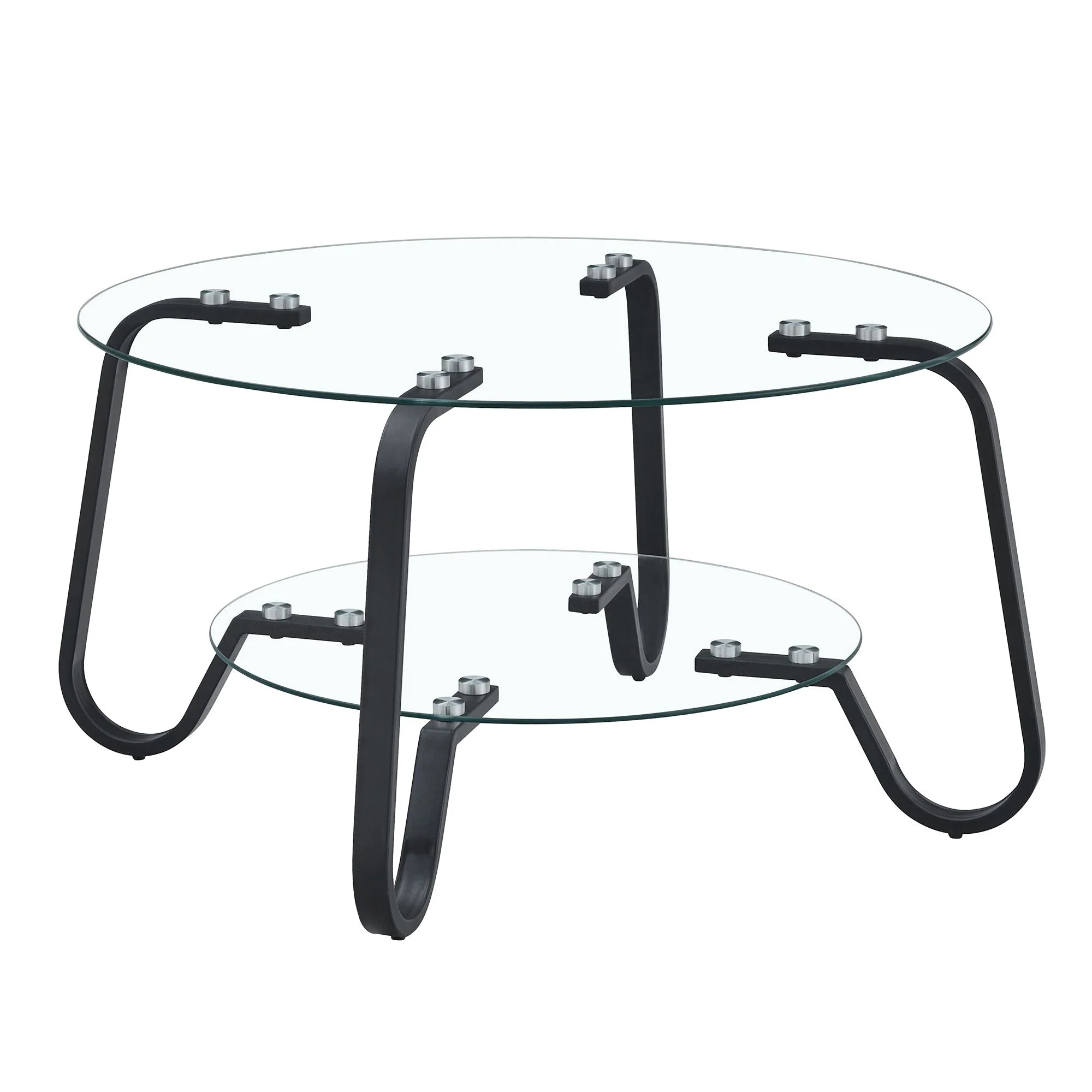 Retro Minimalist Style Metal Frame Double Layer Tempered Glass Coffee Table - Image 3