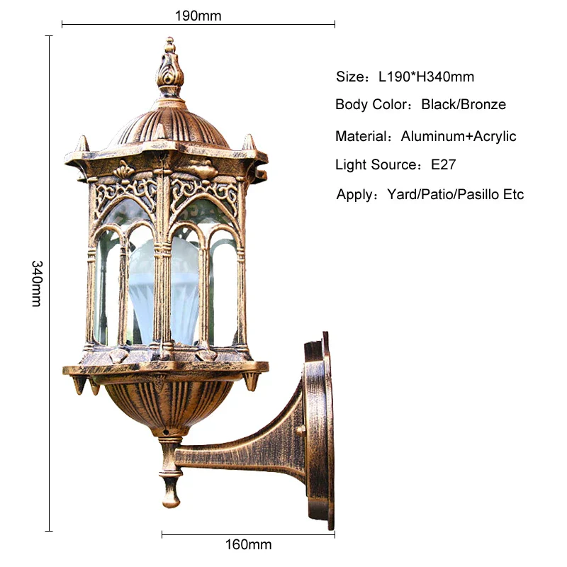 Retro Outdoor Waterproof E27 Wall Lamp Garden Courtyard Villa Balcony Sconce - Image 6