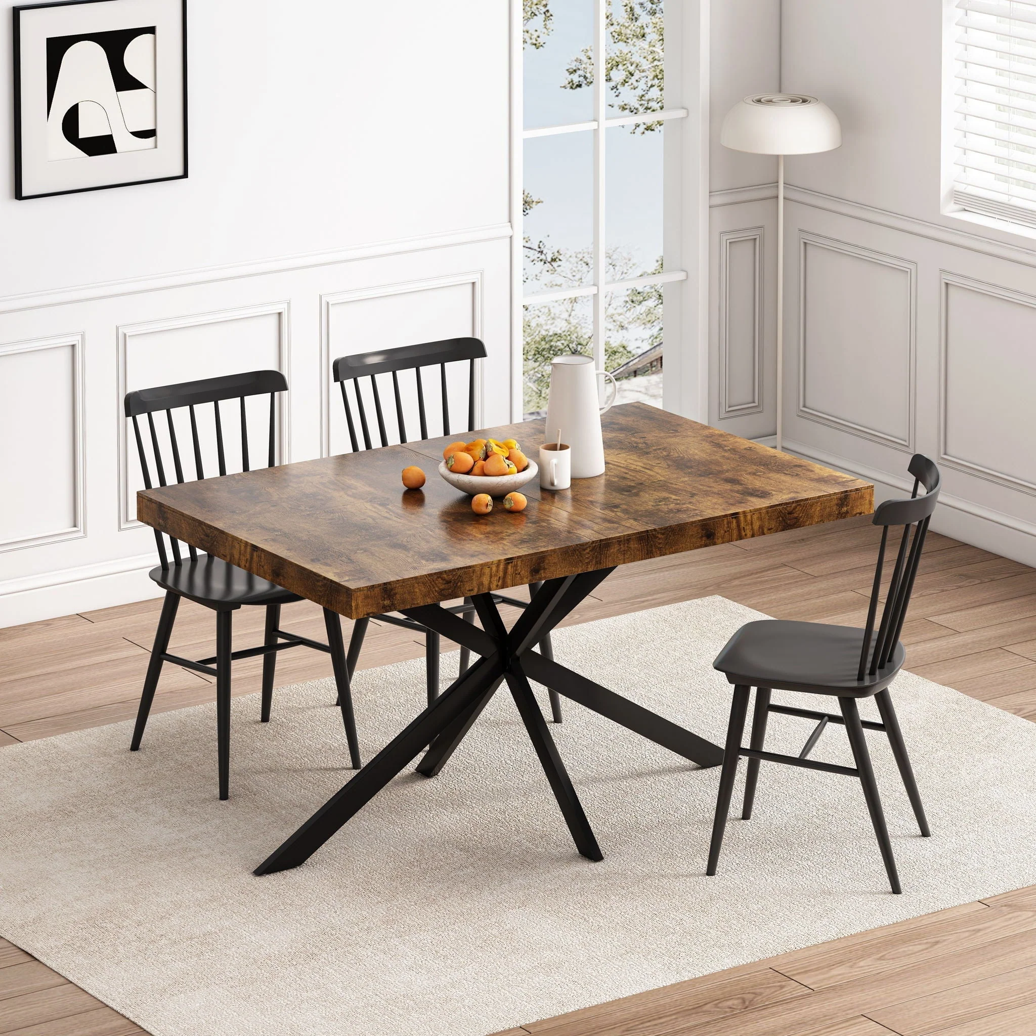 Retro Rectangular Stretch Dining Table With Embossed Center Plate - Image 10