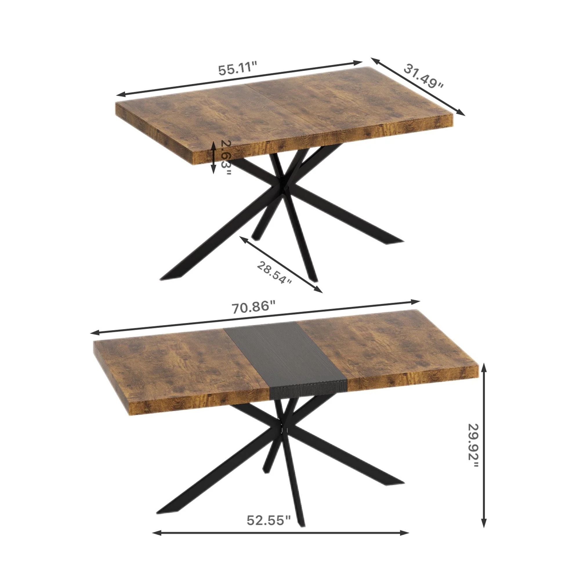 Retro Rectangular Stretch Dining Table With Embossed Center Plate - Image 12