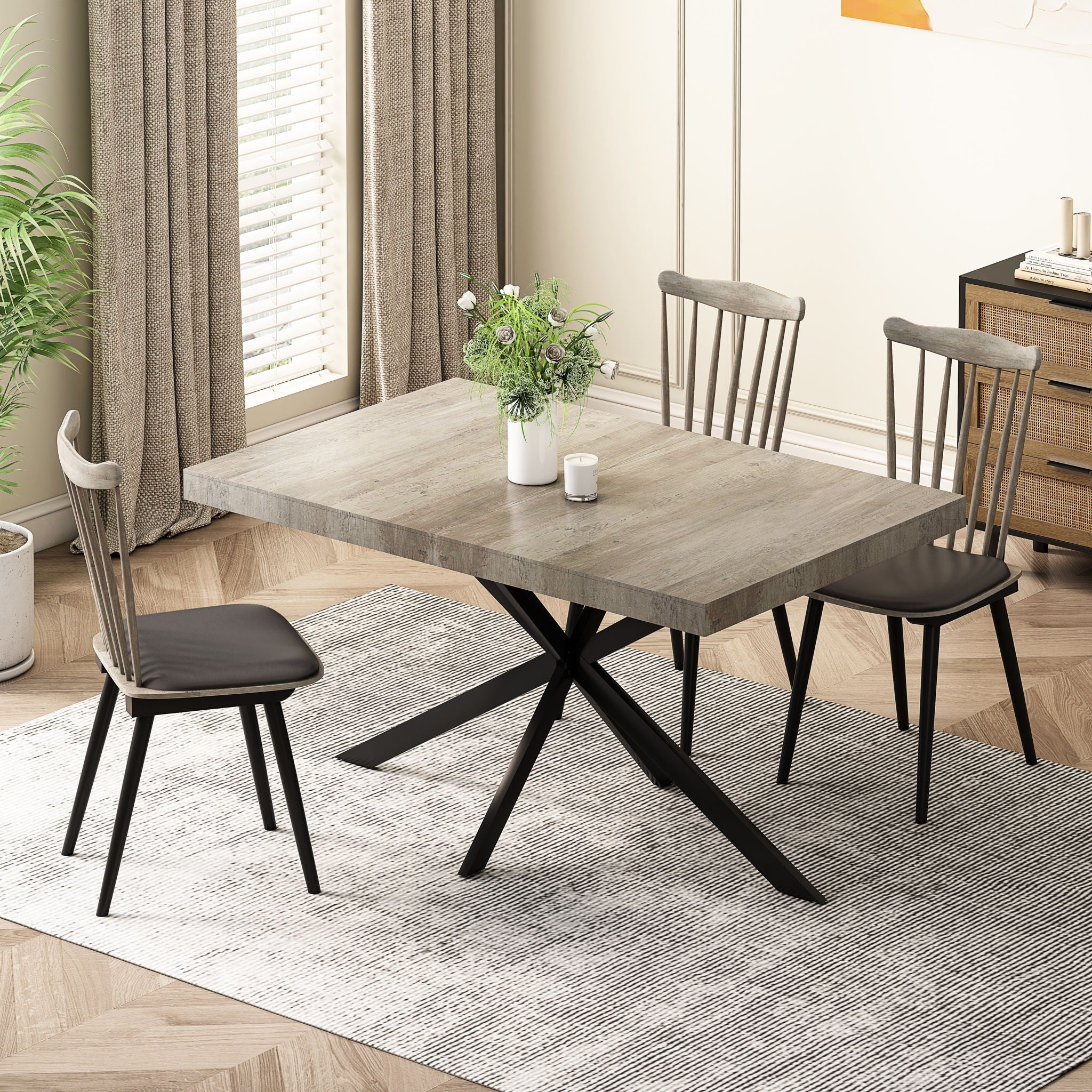 Retro Rectangular Stretch Dining Table With Embossed Center Plate - Image 4