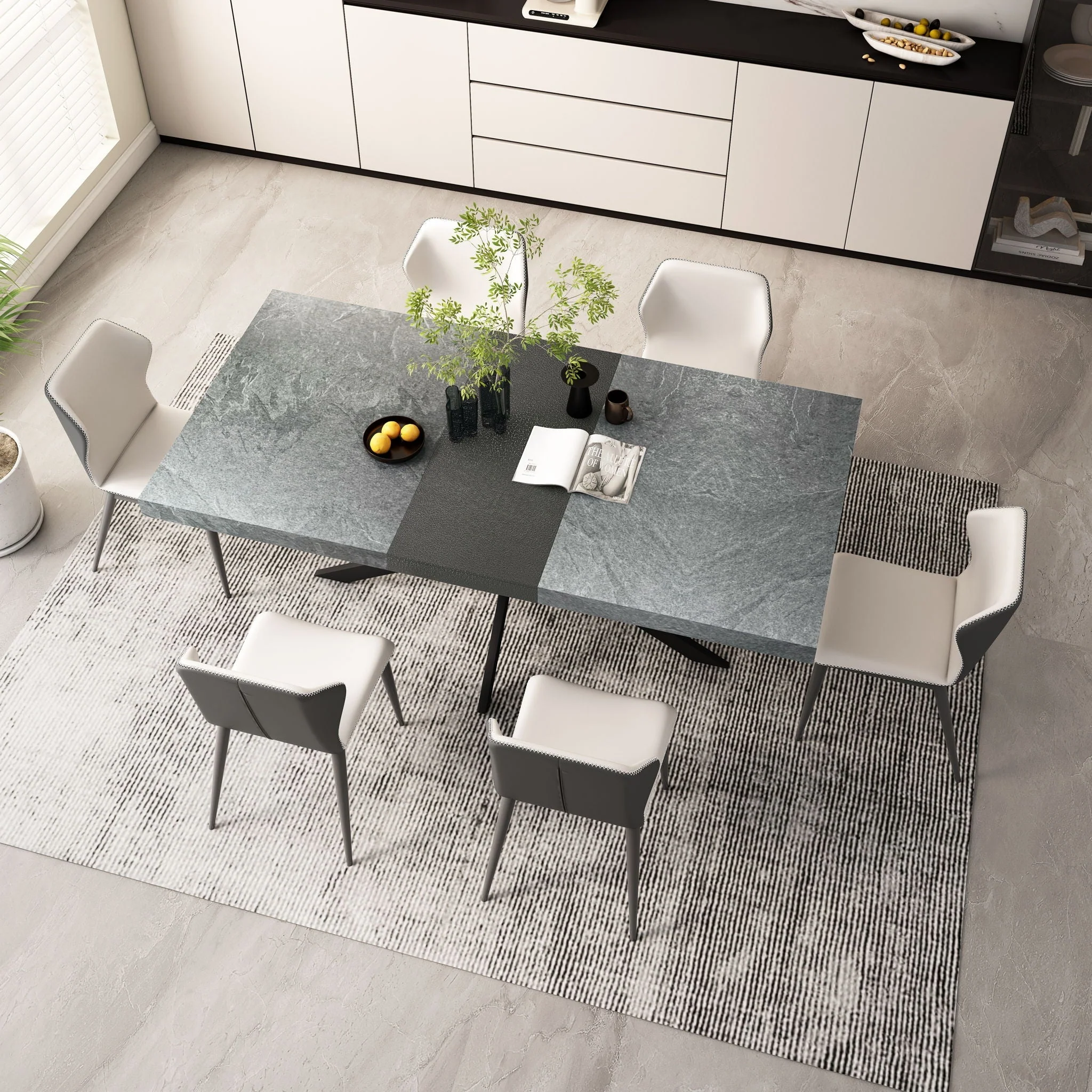 Retro Rectangular Stretch Dining Table With Embossed Center Plate - Image 6