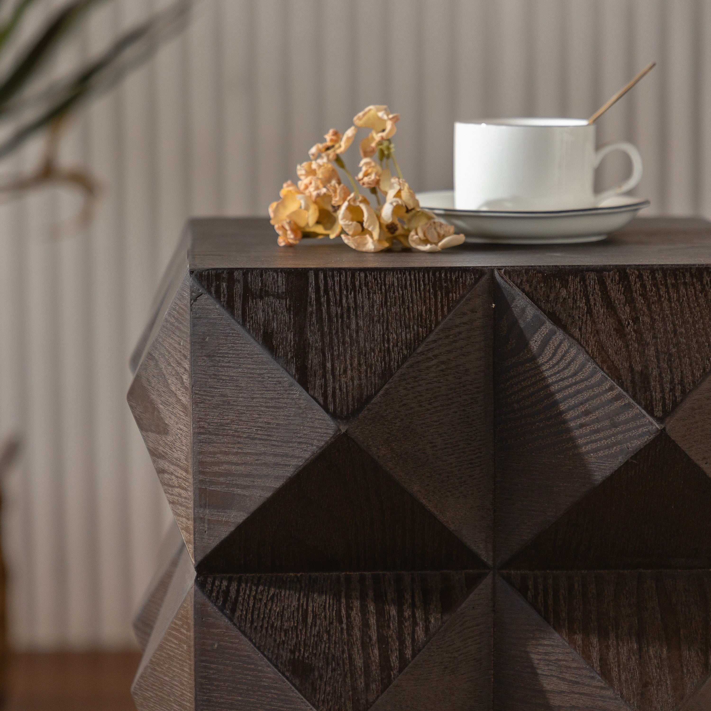 Retro Wooden Side Table with 3D Embossed Design - Image 10