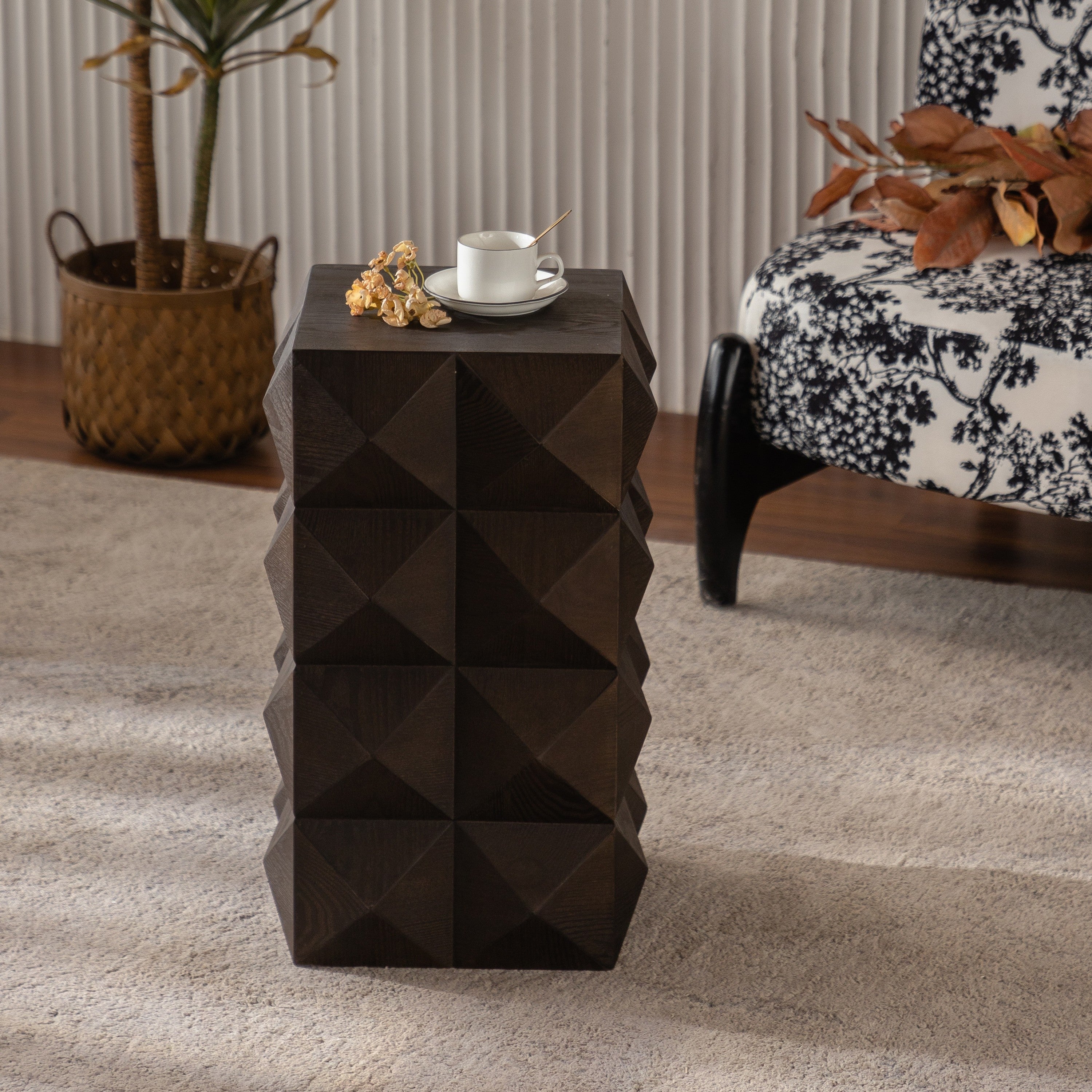 Retro Wooden Side Table with 3D Embossed Design - Image 12