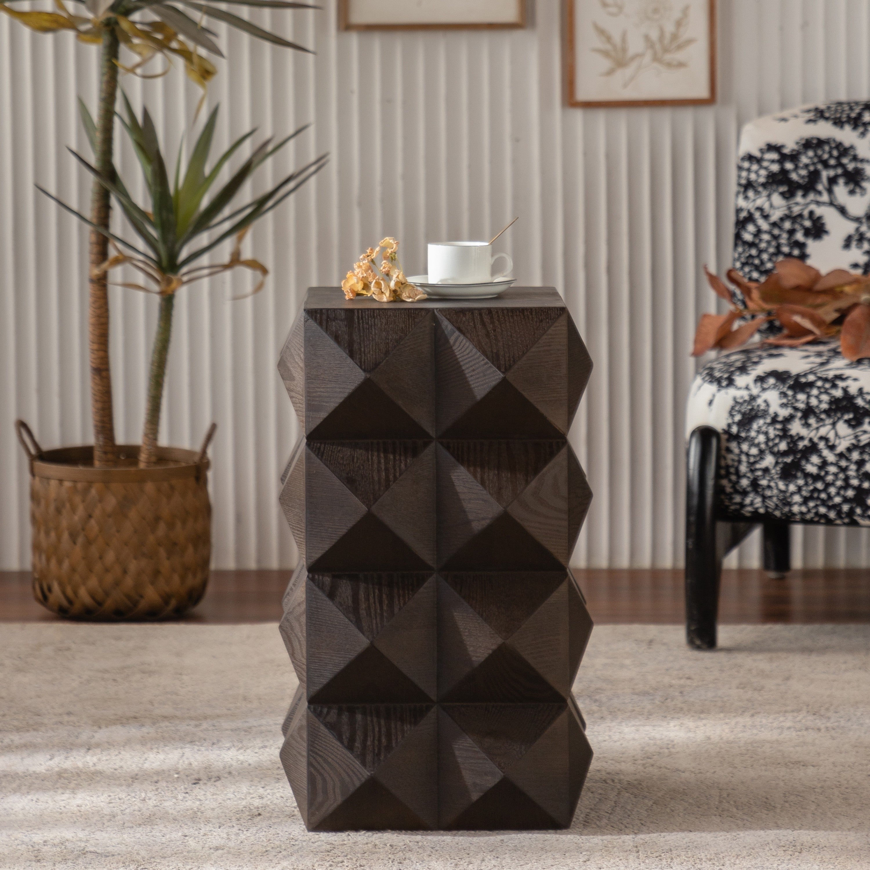 Retro Wooden Side Table with 3D Embossed Design - Image 13