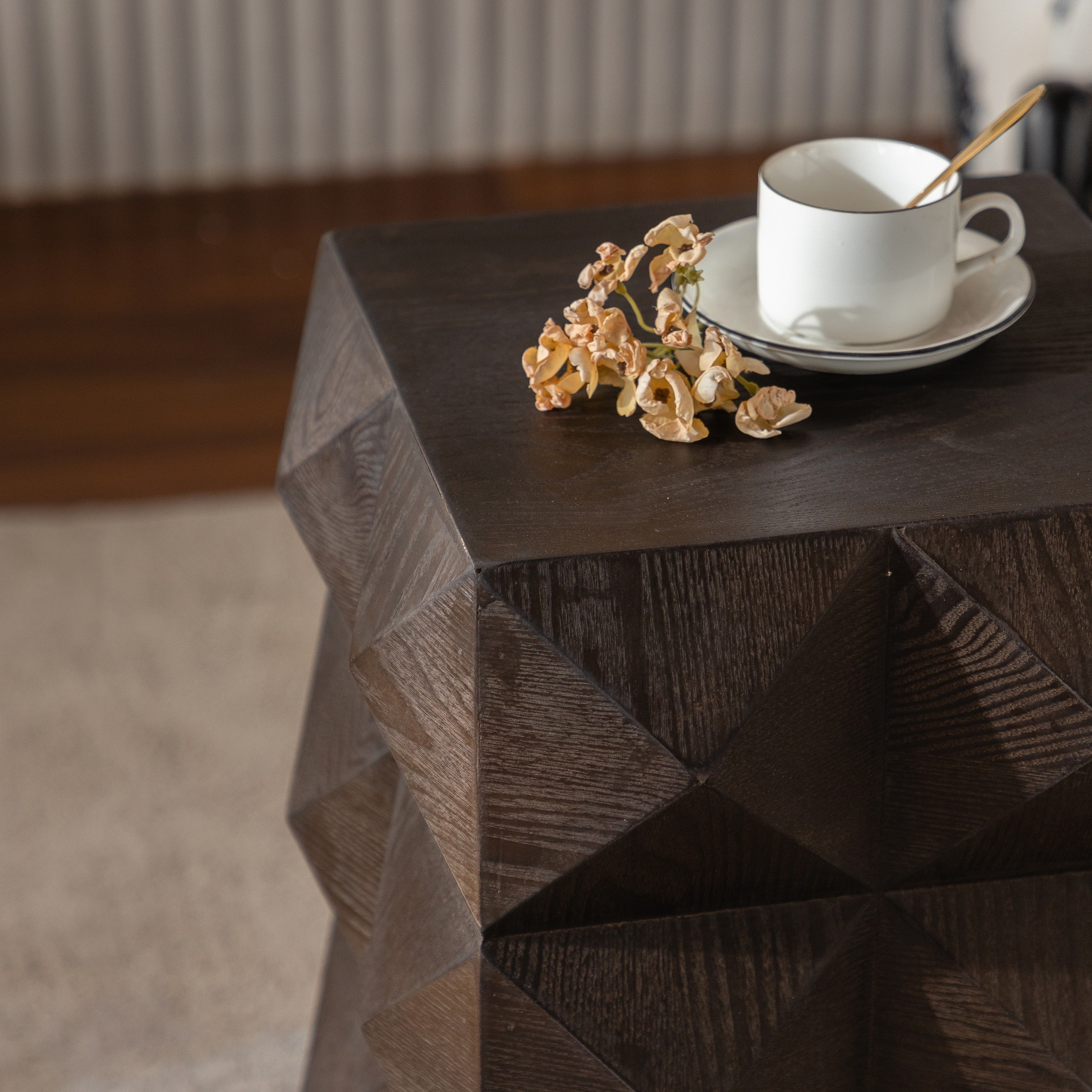 Retro Wooden Side Table with 3D Embossed Design - Image 9