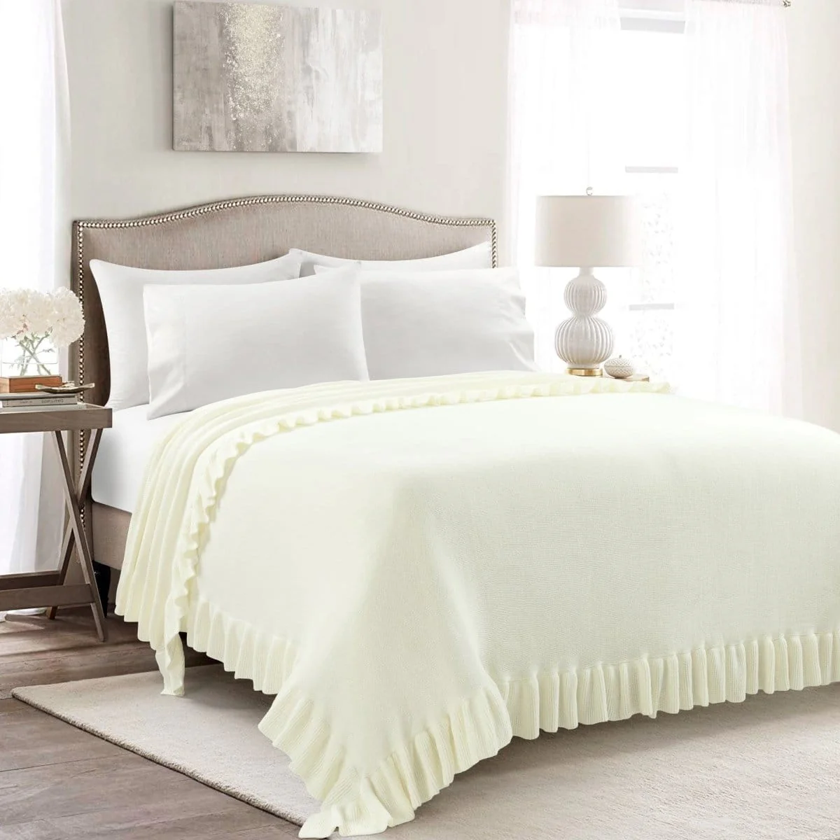 Reyna Soft Knitted Ruffle Blanket/Coverlet - Image 2