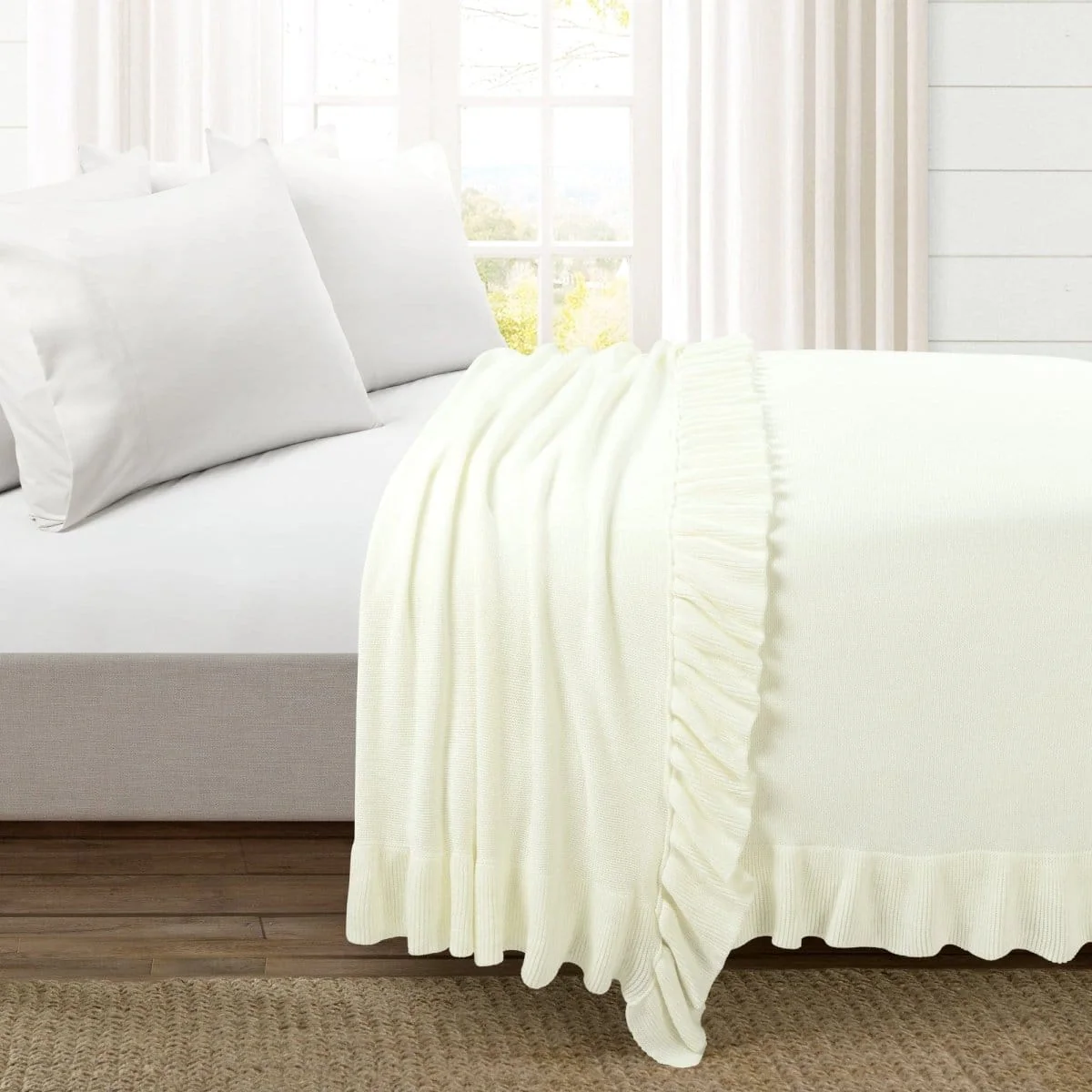 Reyna Soft Knitted Ruffle Blanket/Coverlet - Image 3