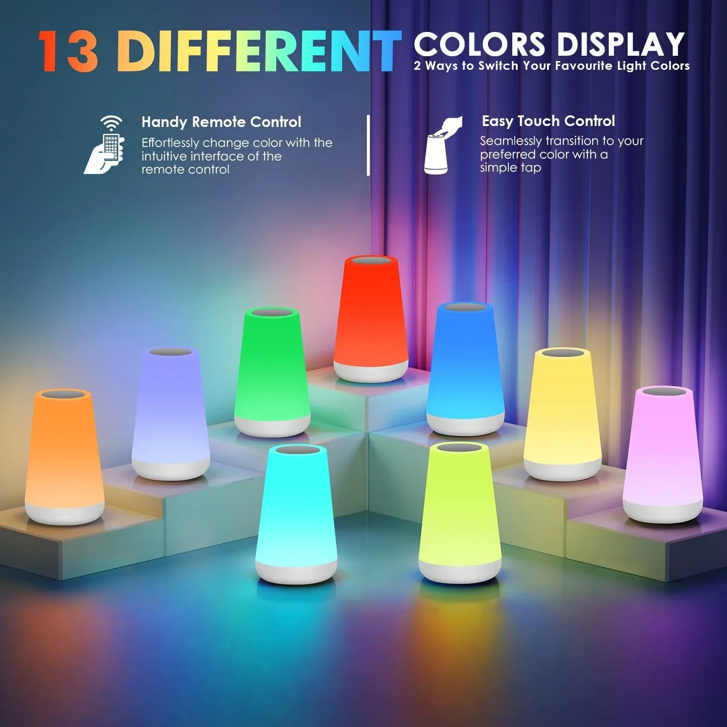 RGB Color Changing Night Light Touch Dimmable USB Rechargeable Lamp for Bedside - Image 3