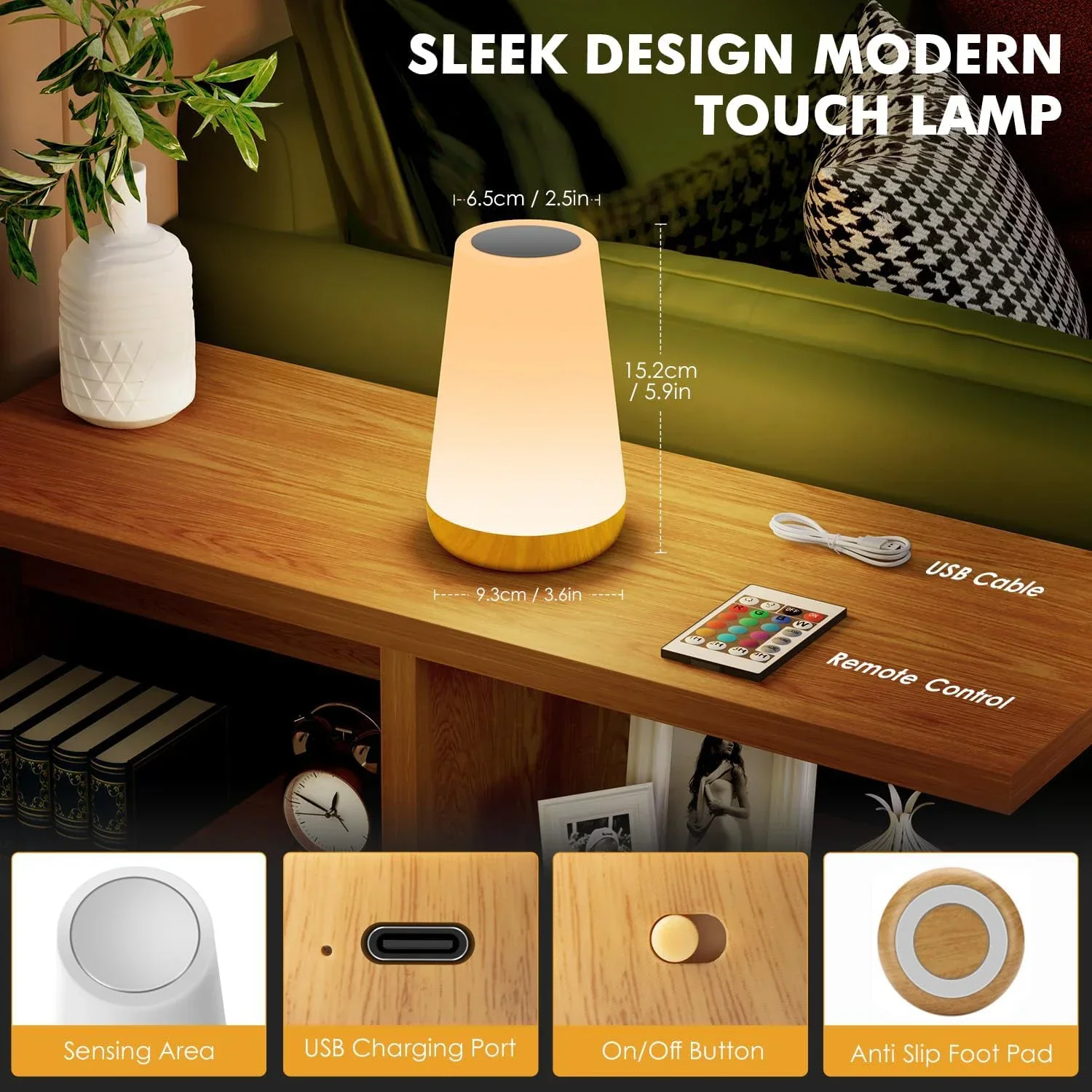 RGB Color Changing Night Light Touch Dimmable USB Rechargeable Lamp for Bedside - Image 4