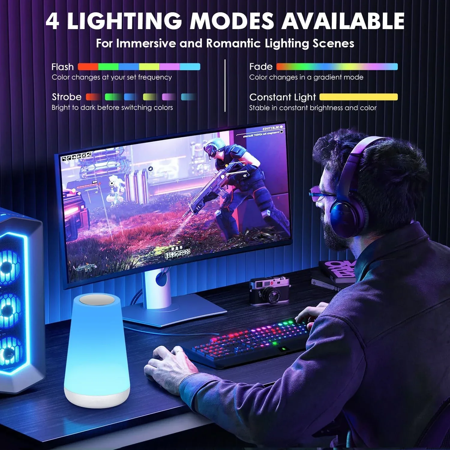 RGB Color Changing Night Light Touch Dimmable USB Rechargeable Lamp for Bedside - Image 6