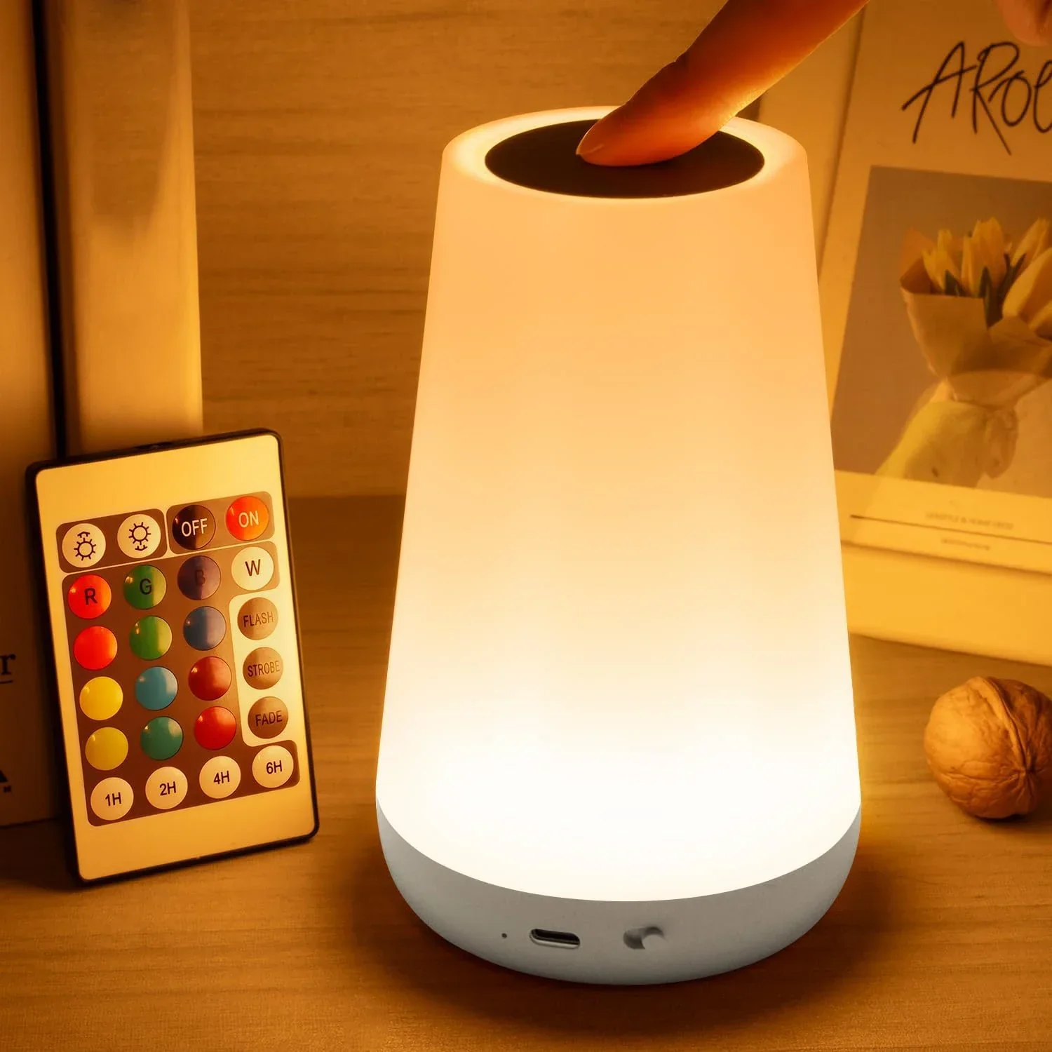 RGB Color Changing Night Light Touch Dimmable USB Rechargeable Lamp for Bedside - Image 8