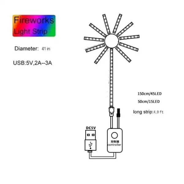 RGB Fireworks LED Strip Light Music Sync Sound Control Dream Meteor Decor Kit - Image 6