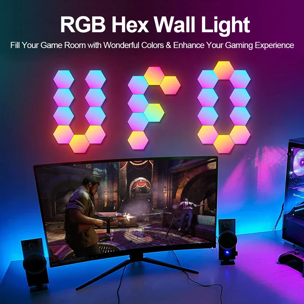 RGB Smart Hexagonal Wall Lamp Color Changing Music Rhythm APP DIY Night Light - Image 2