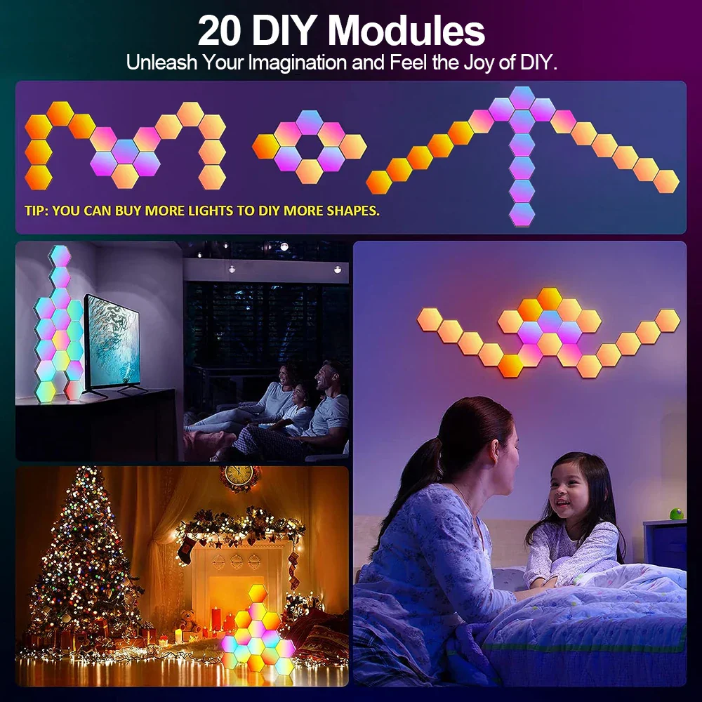 RGB Smart Hexagonal Wall Lamp Color Changing Music Rhythm APP DIY Night Light - Image 5