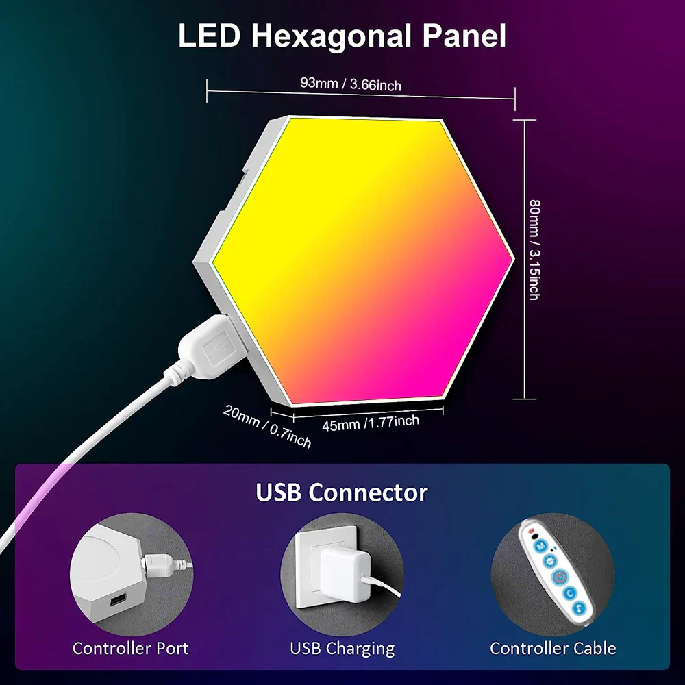 RGB Smart Hexagonal Wall Lamp Color Changing Music Rhythm APP DIY Night Light - Image 6