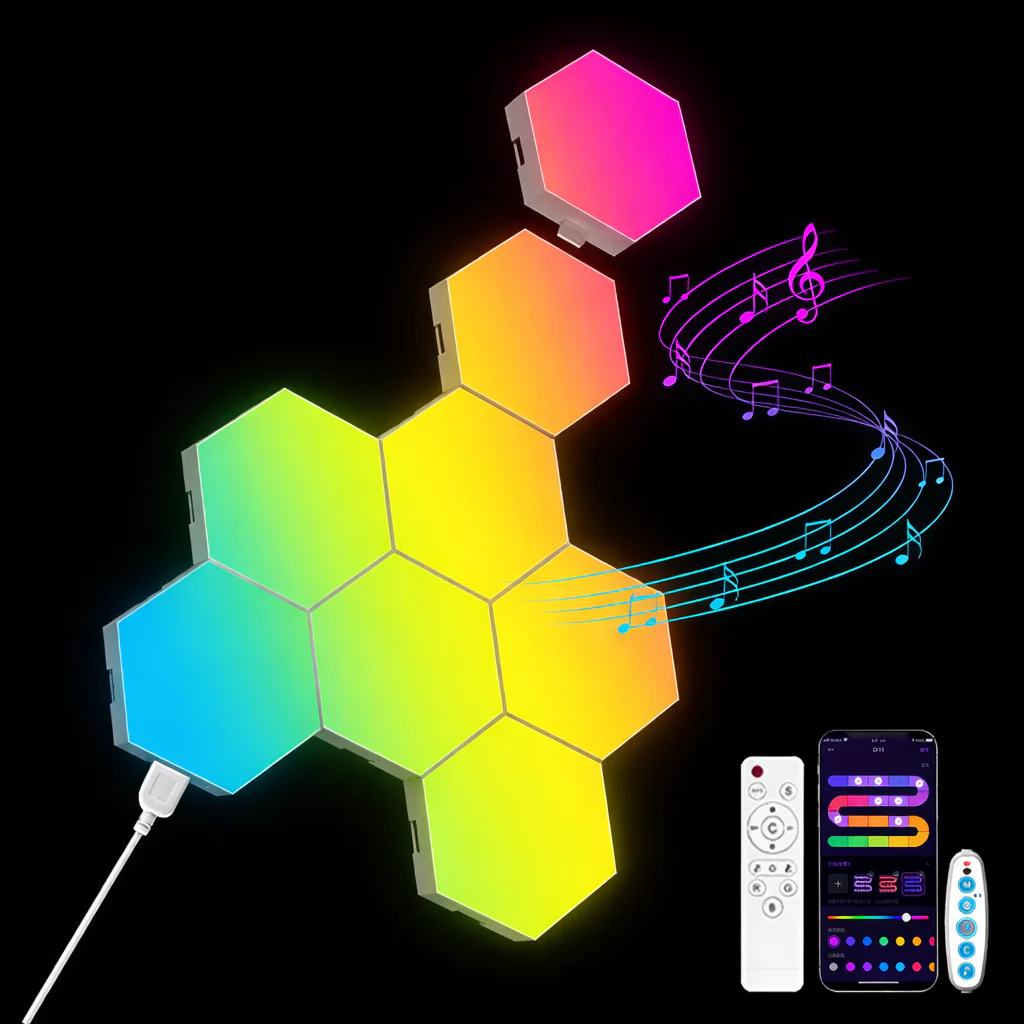 RGB Smart Hexagonal Wall Lamp Color Changing Music Rhythm APP DIY Night Light - Image 7