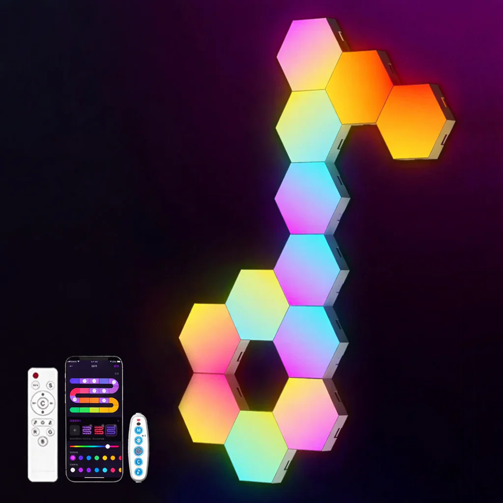 RGB Smart Hexagonal Wall Lamp Color Changing Music Rhythm APP DIY Night Light - Image 9