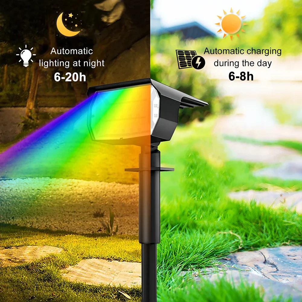 RGB Solar Landscape Spotlights Outdoor Waterproof LED Lights for Garden Decor - Image 13