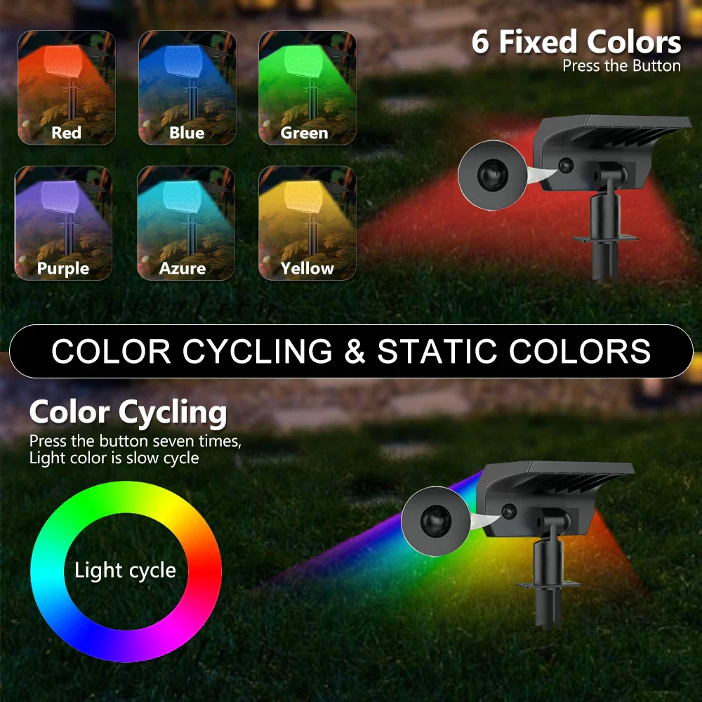 RGB Solar Landscape Spotlights Outdoor Waterproof LED Lights for Garden Decor - Image 2