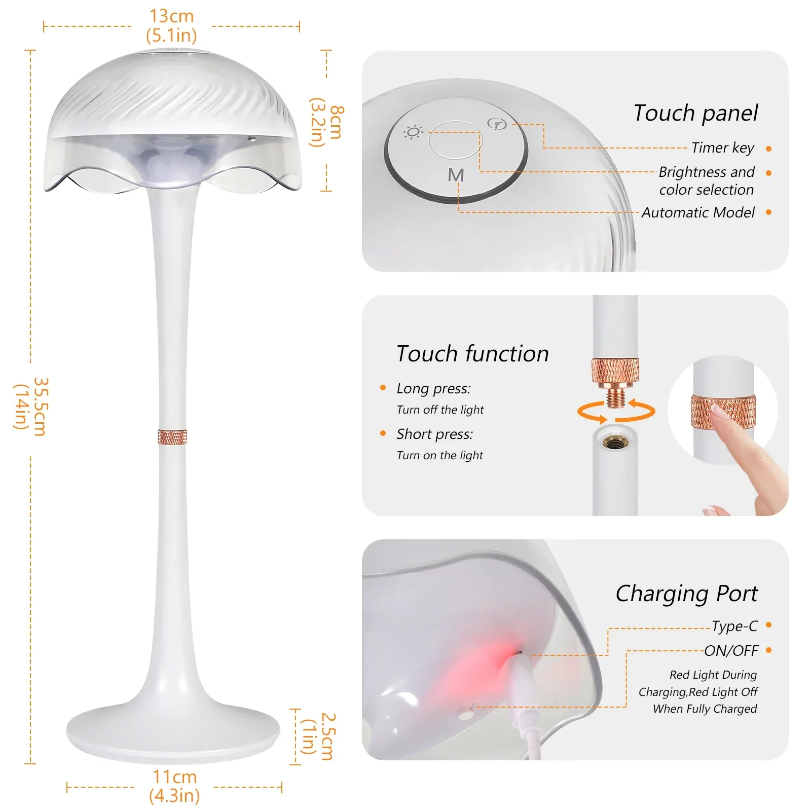 RGB Touch Desk Lamp Rechargeable Eye Care Bedside Night Light for Bedroom - Image 6