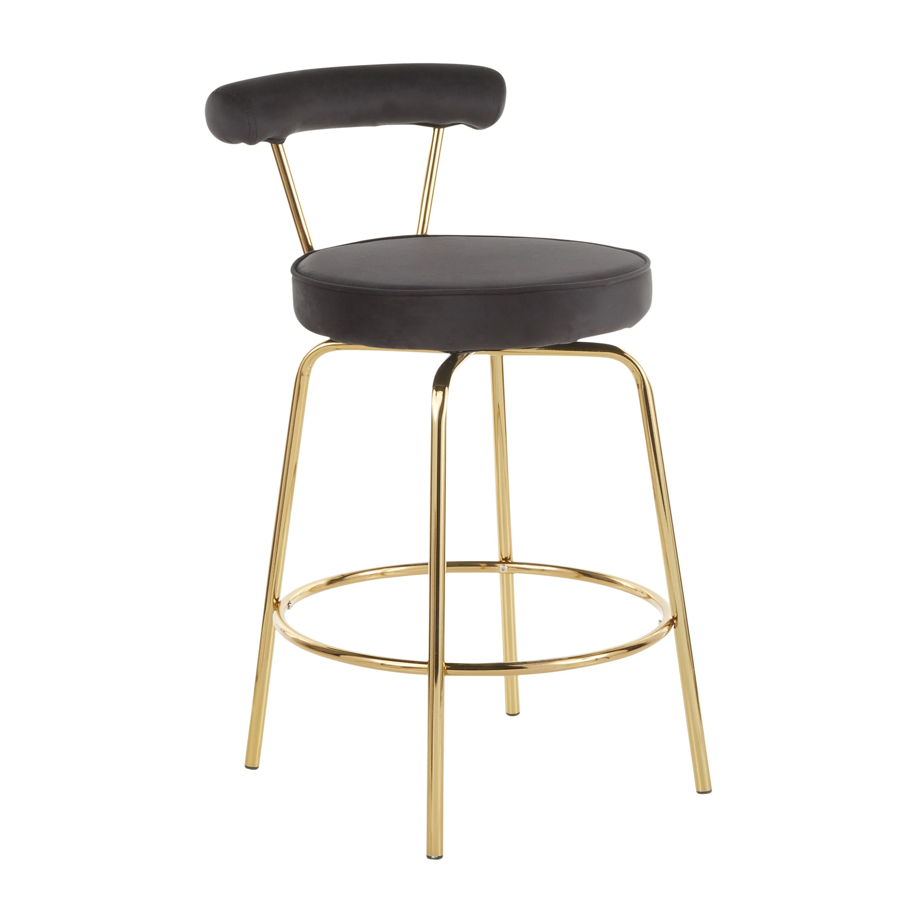 Rhonda Glam Counter Stool in Gold Metal and Black Velvet by LumiSource - Set of 2 - Image 2