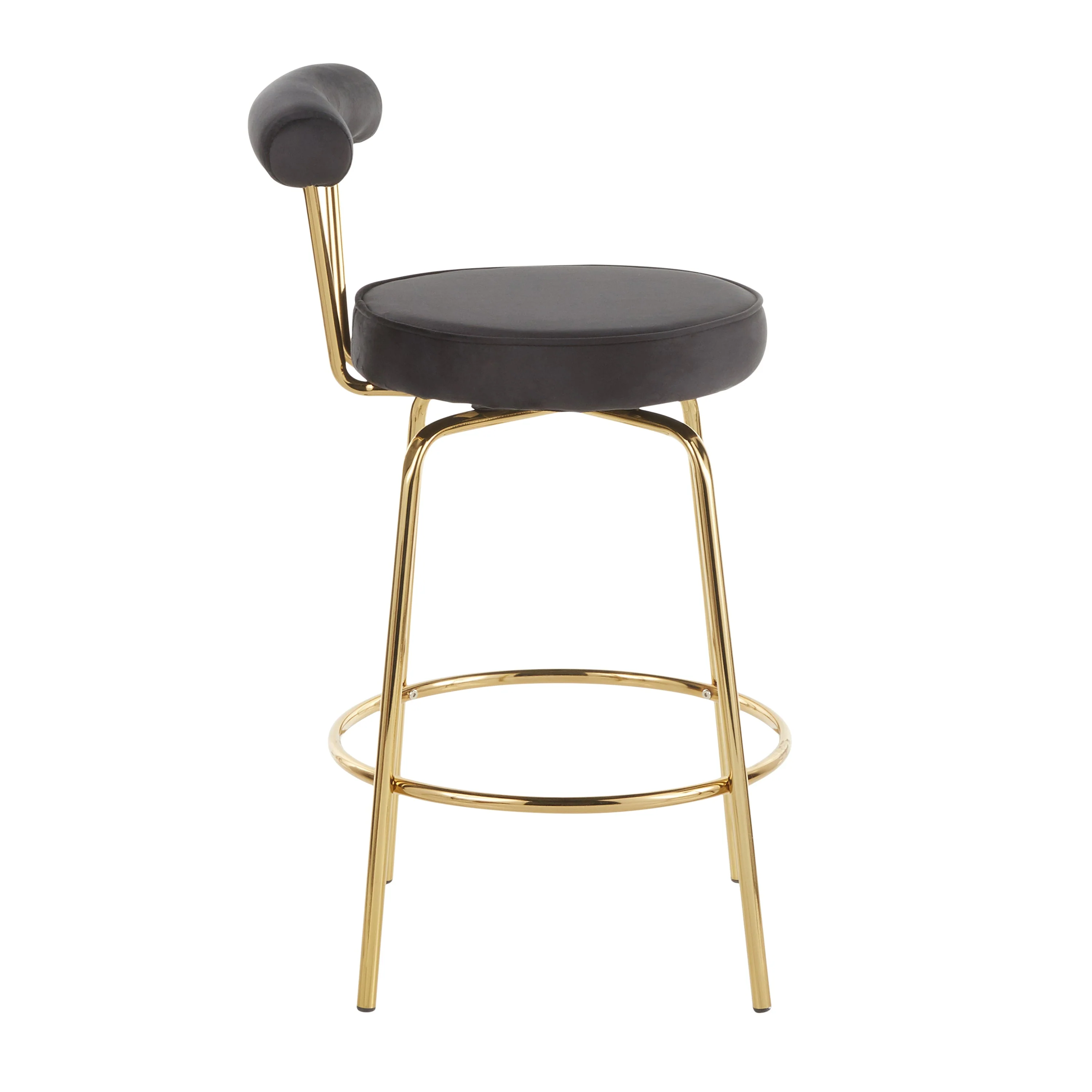 Rhonda Glam Counter Stool in Gold Metal and Black Velvet by LumiSource - Set of 2 - Image 3