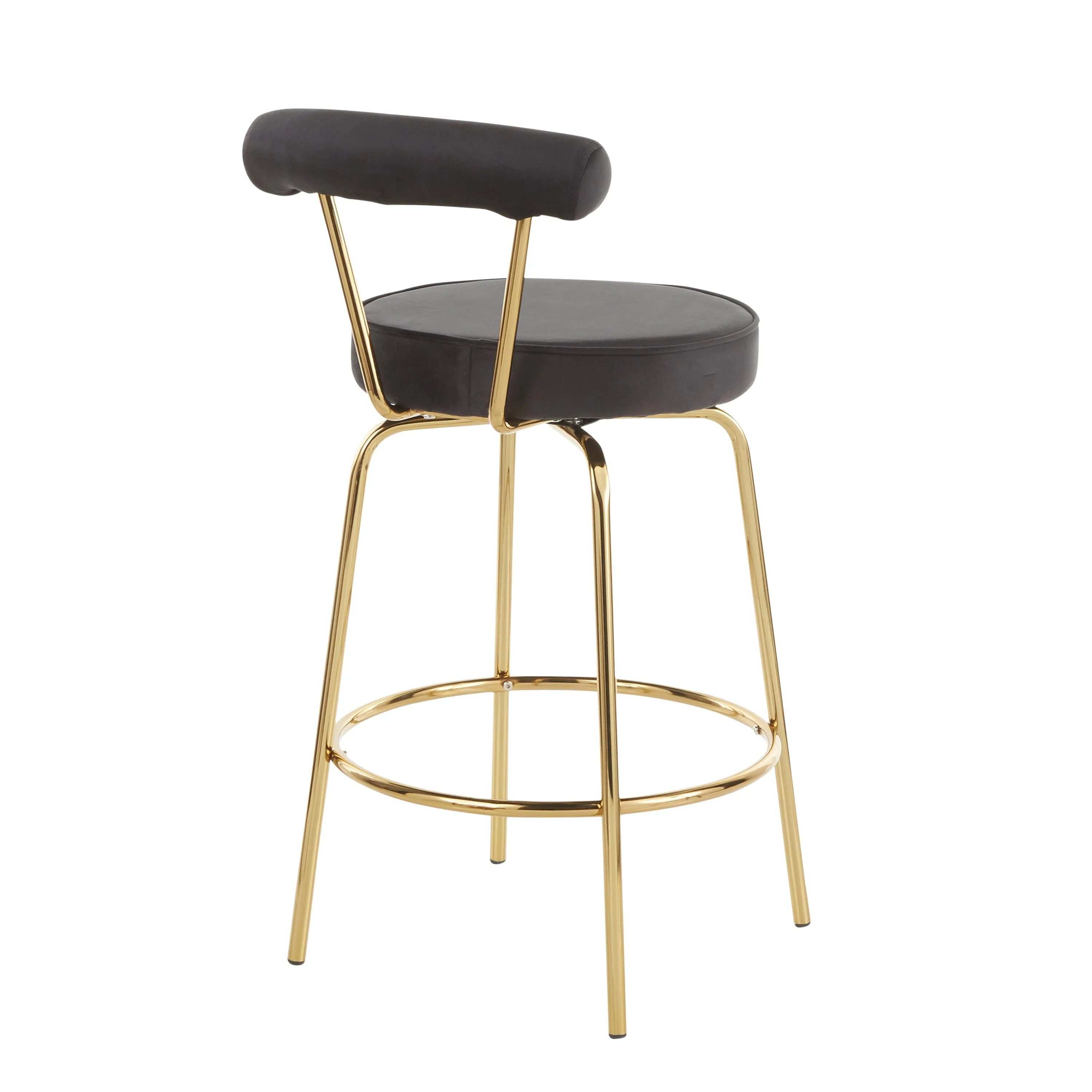 Rhonda Glam Counter Stool in Gold Metal and Black Velvet by LumiSource - Set of 2 - Image 4