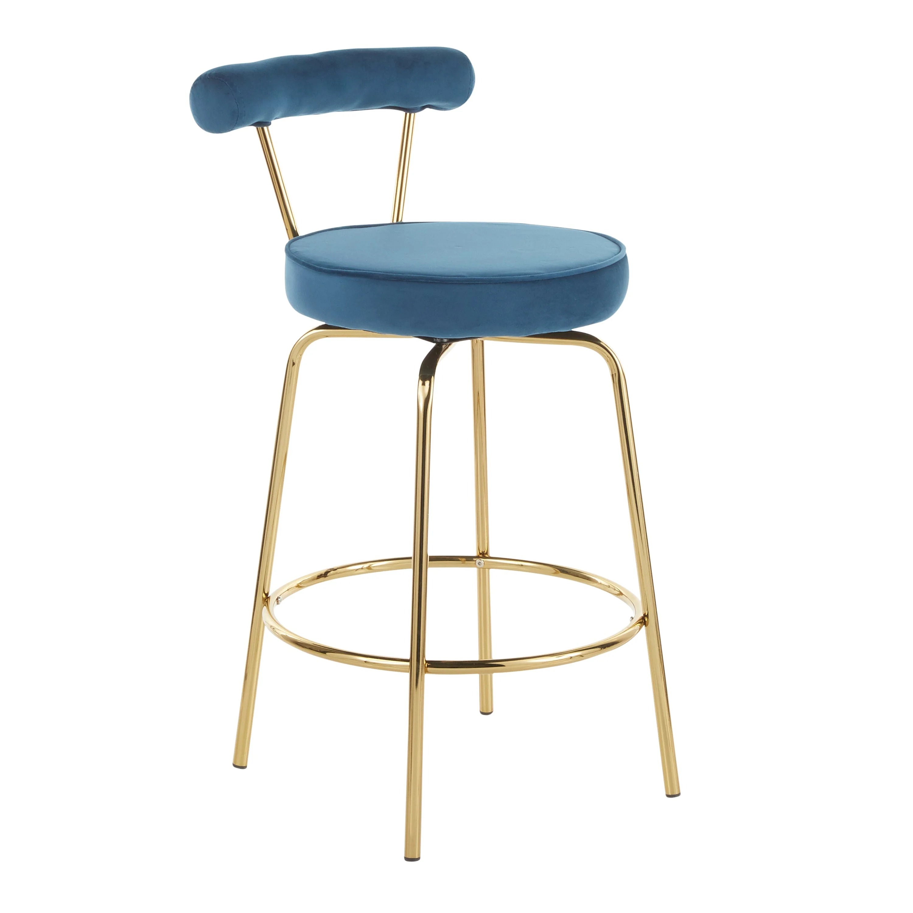 Rhonda Glam Counter Stool in Gold Metal and Blue Velvet by LumiSource - Set of 2 - Image 2