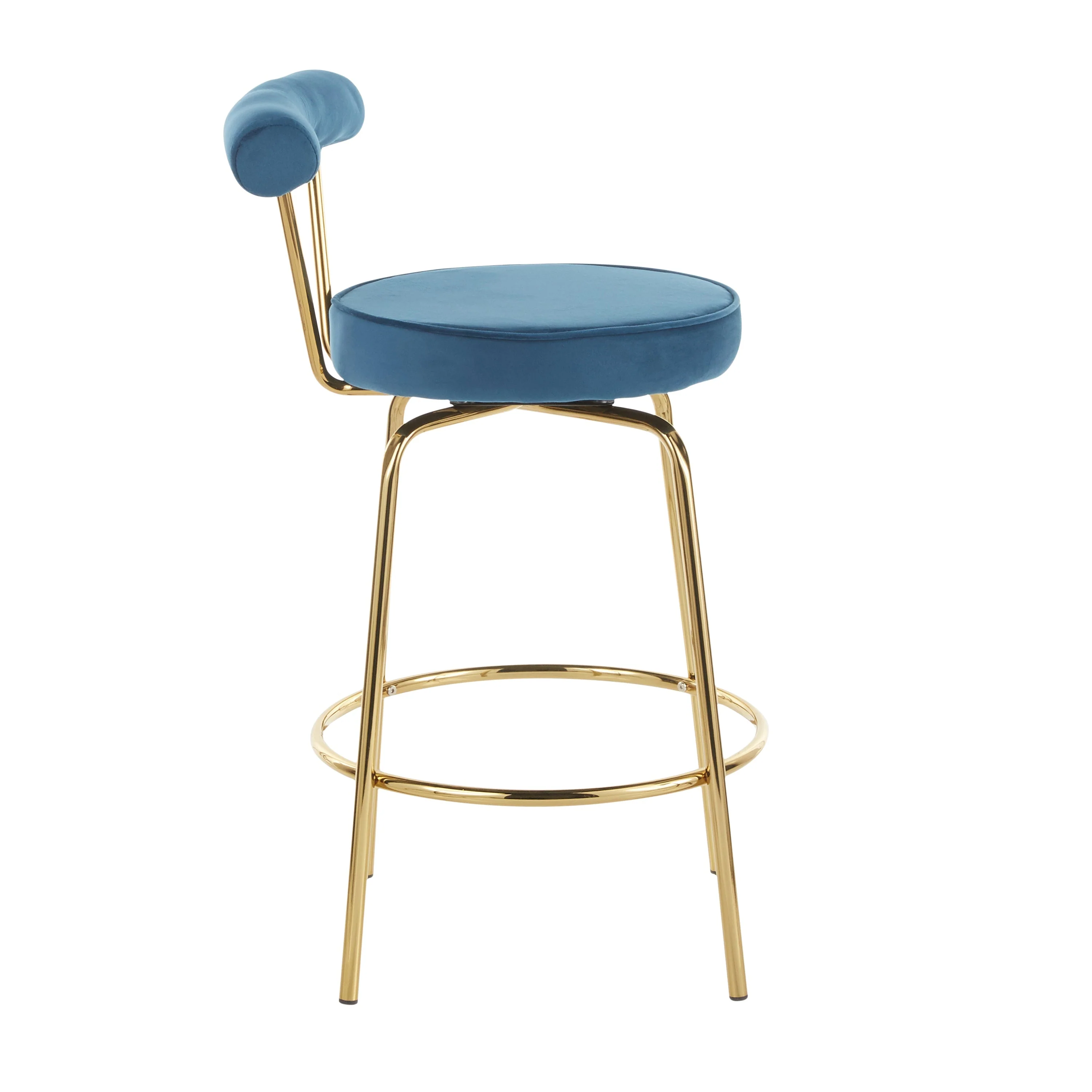 Rhonda Glam Counter Stool in Gold Metal and Blue Velvet by LumiSource - Set of 2 - Image 3