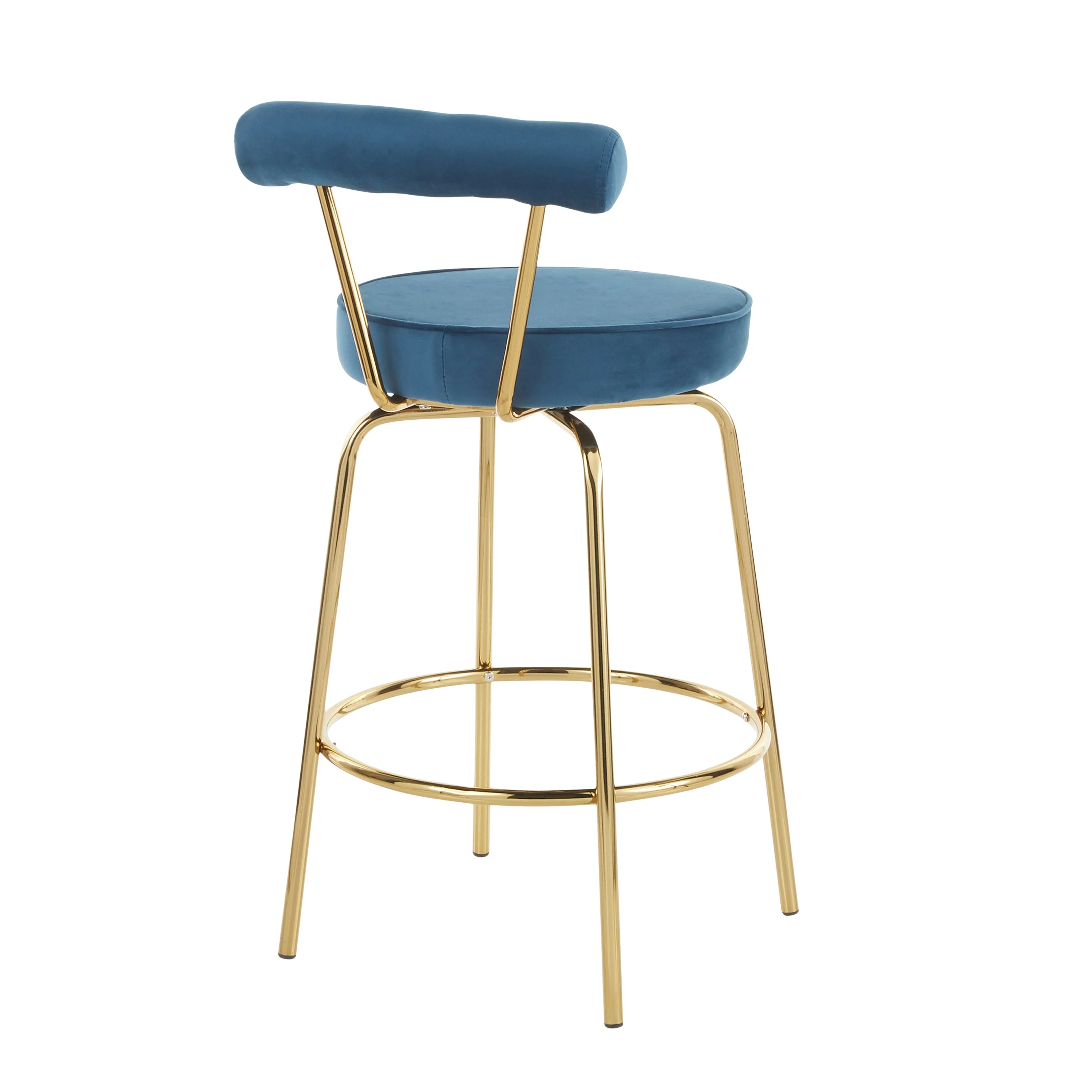 Rhonda Glam Counter Stool in Gold Metal and Blue Velvet by LumiSource - Set of 2 - Image 4
