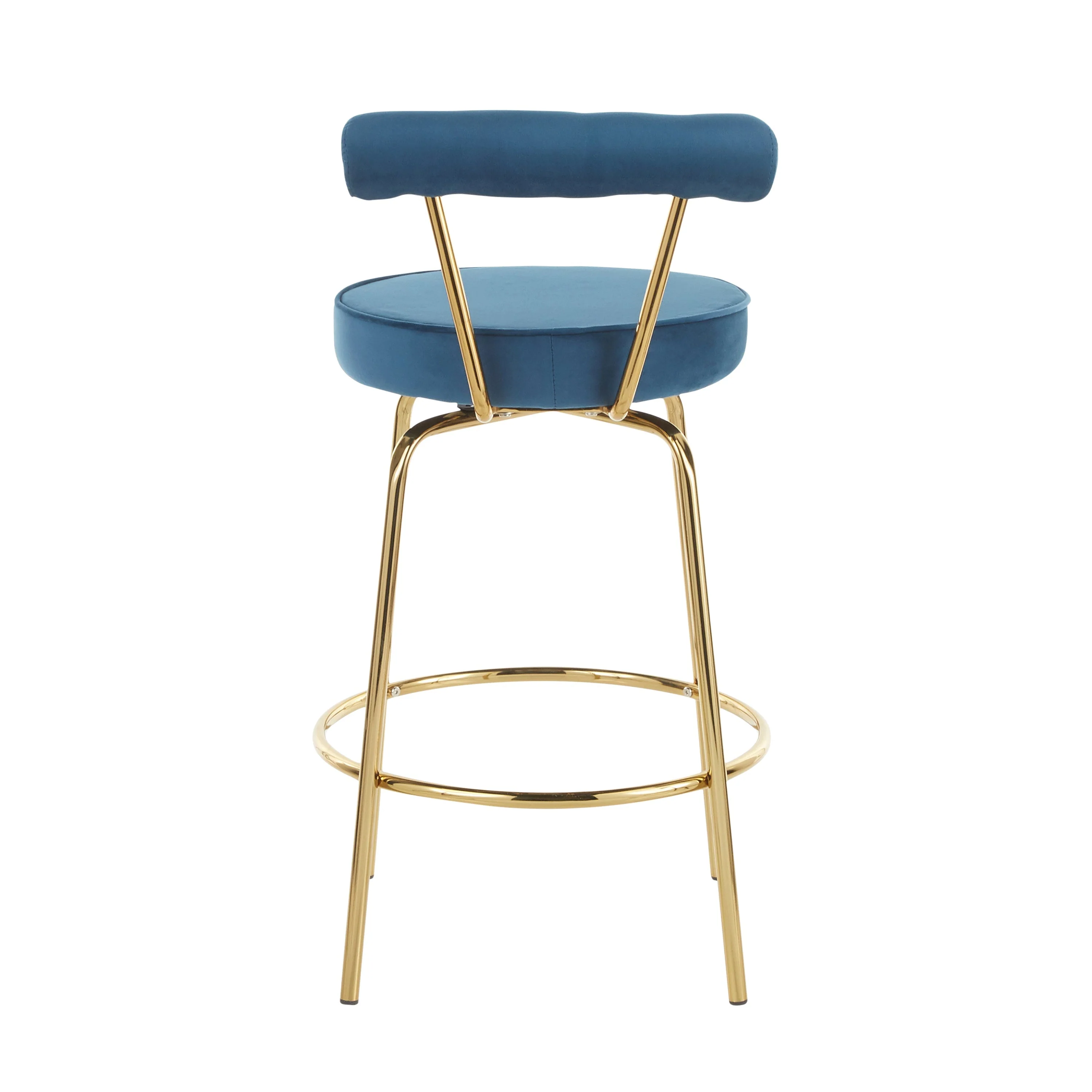 Rhonda Glam Counter Stool in Gold Metal and Blue Velvet by LumiSource - Set of 2 - Image 5