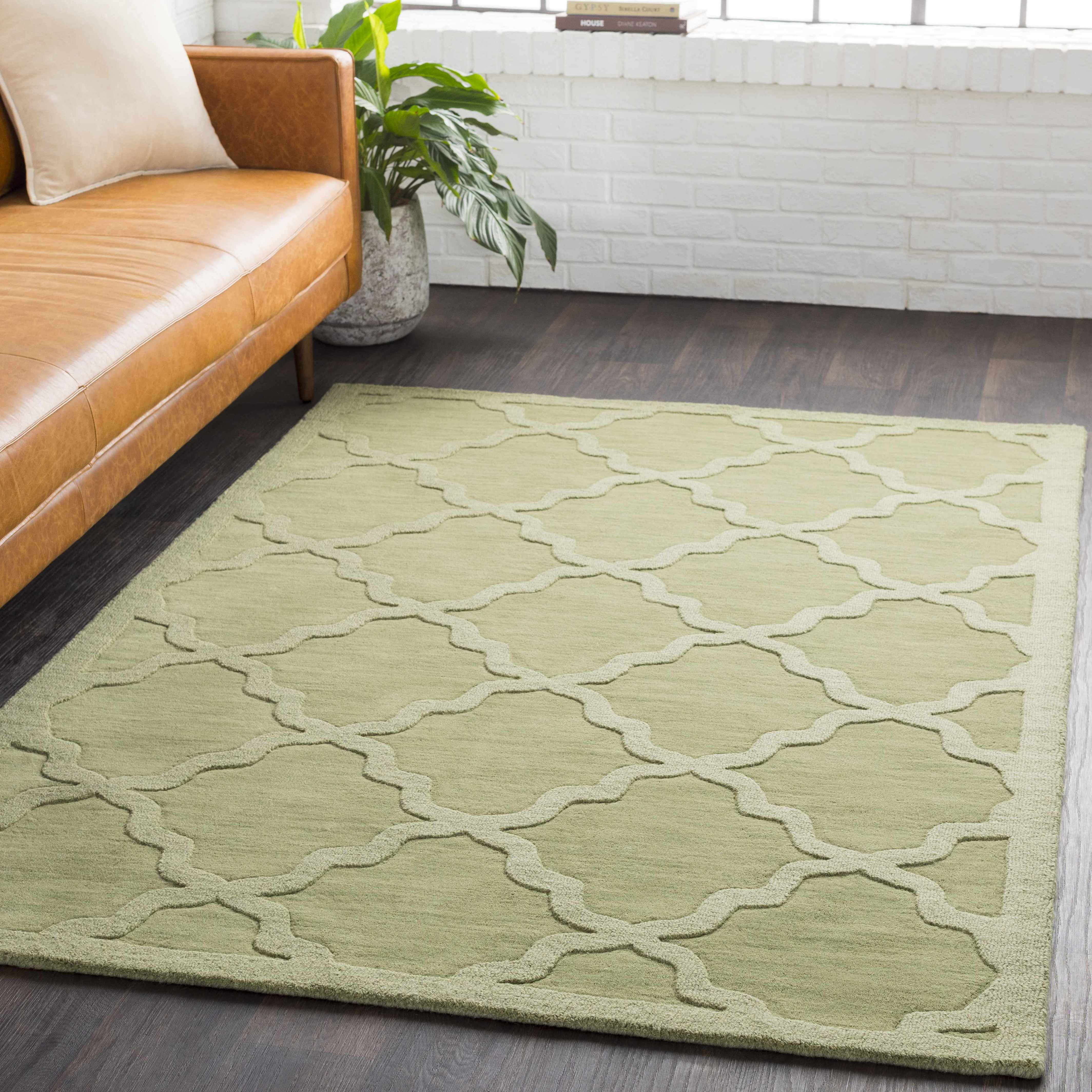 Rialto Olive Green Embossed Wool Rug - Clearance - Image 2