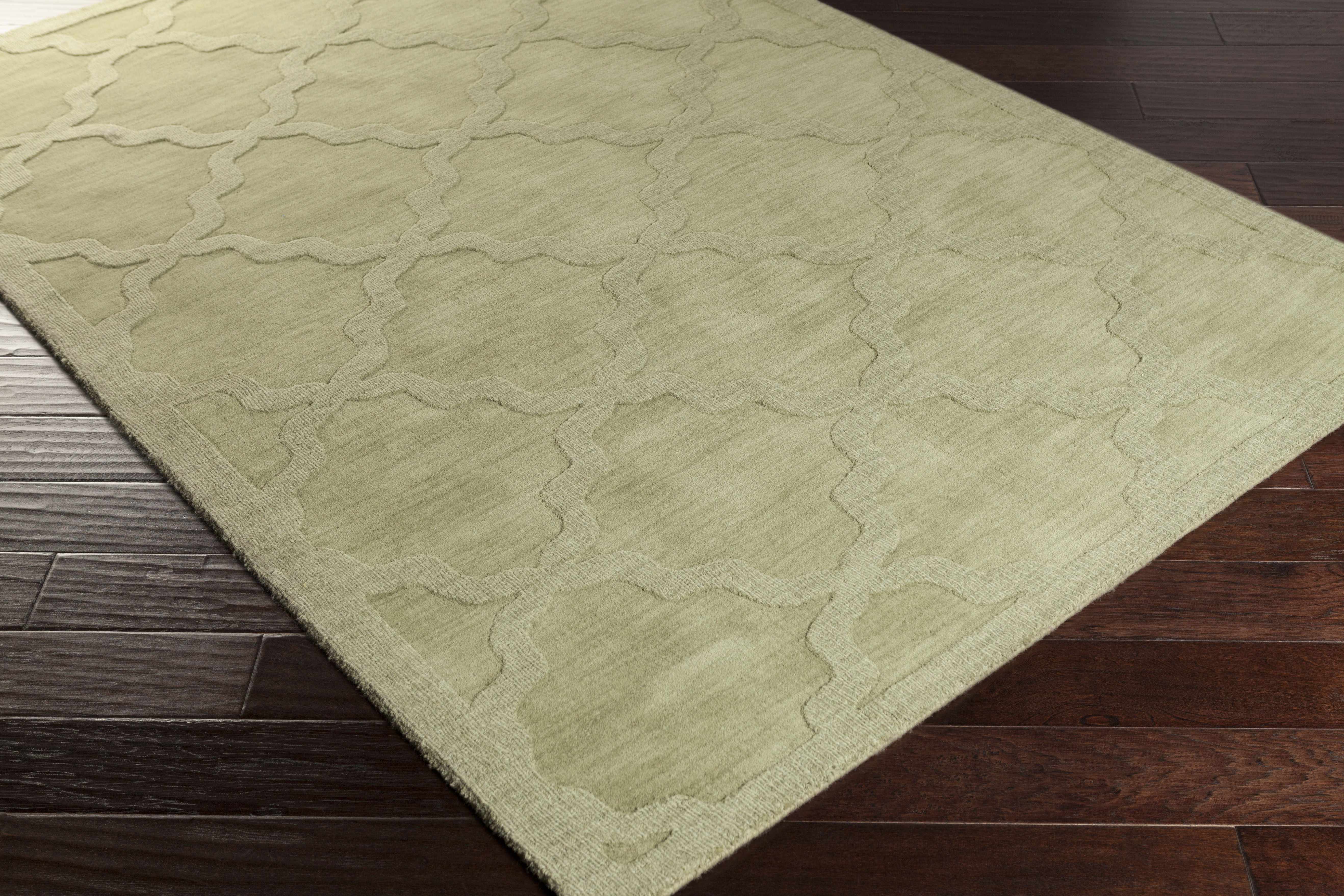 Rialto Olive Green Embossed Wool Rug - Clearance - Image 9