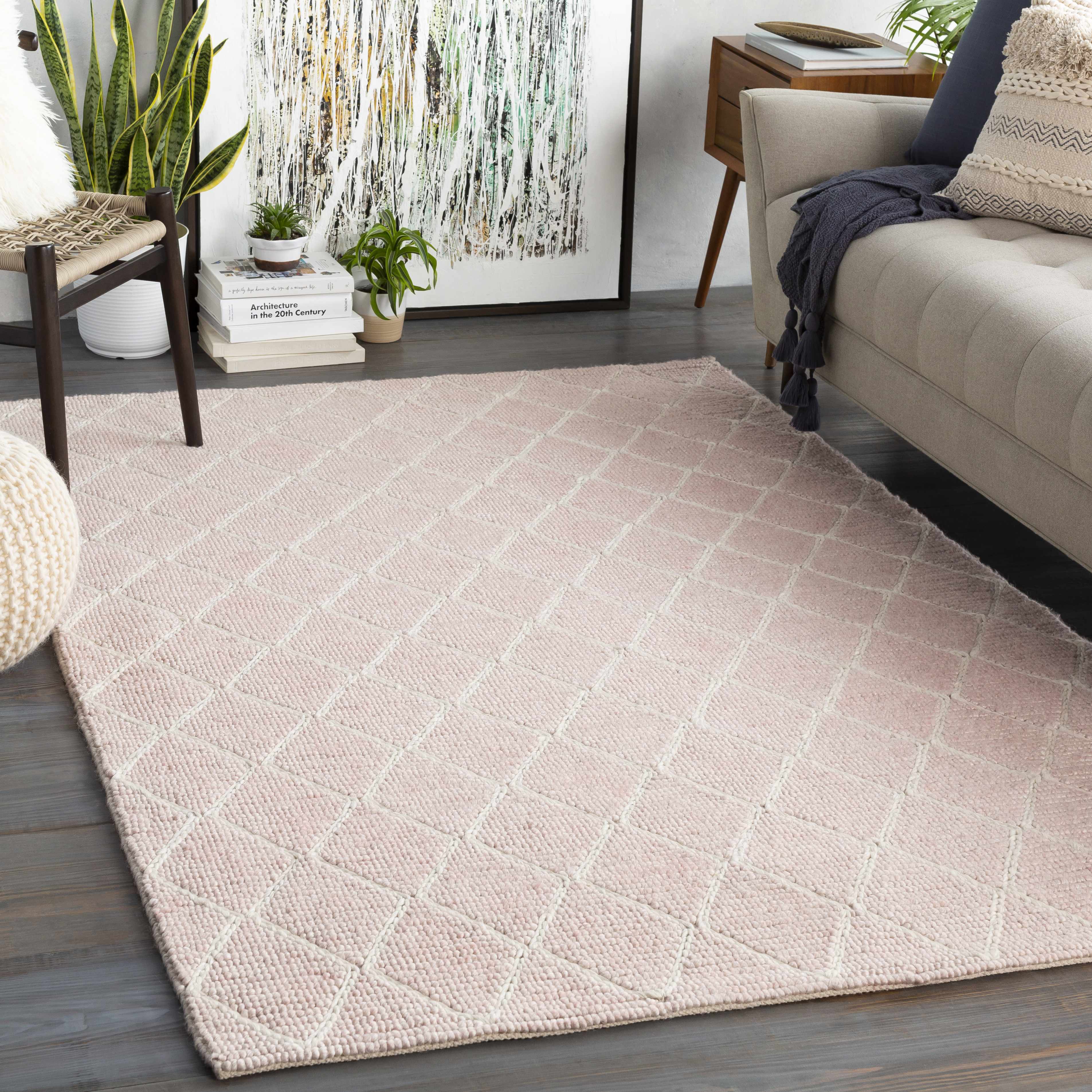 Riceville Pink Trellis Wool&Viscose Rug - Clearance - Image 2