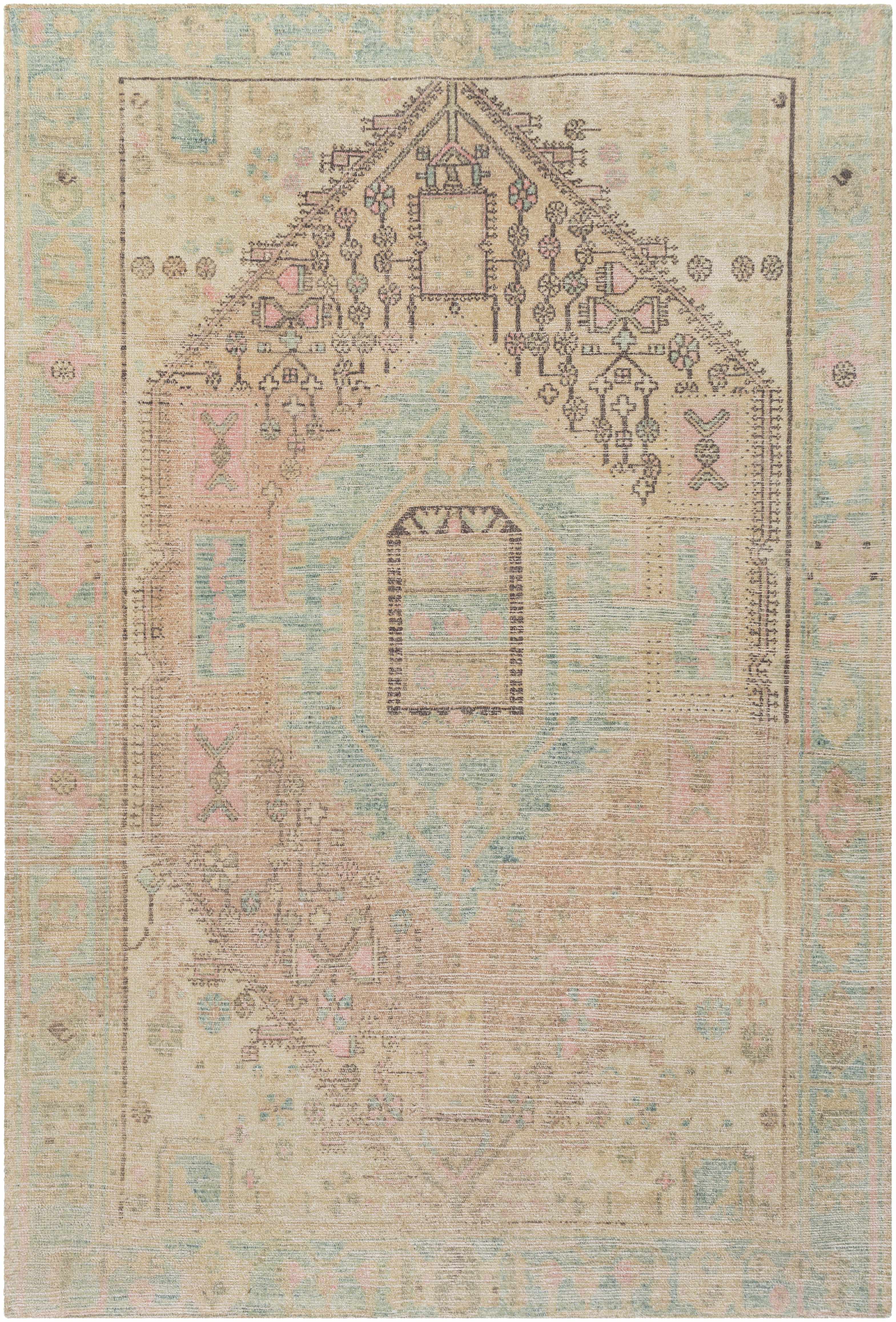 Rickinghall Peach&Sage Medallion Beige Rug - Image 8