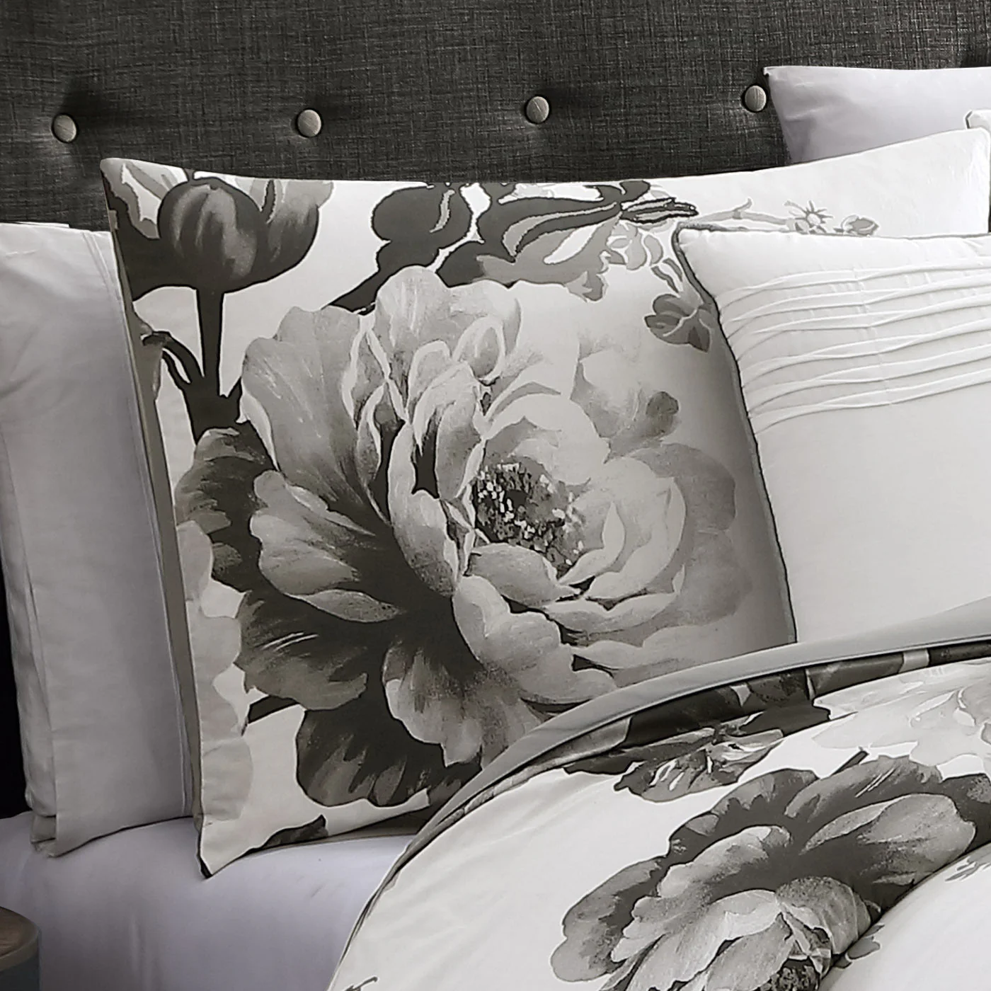 Ridgely 7 Pc Watercolor Black and White Floral Comforter Set - Image 2