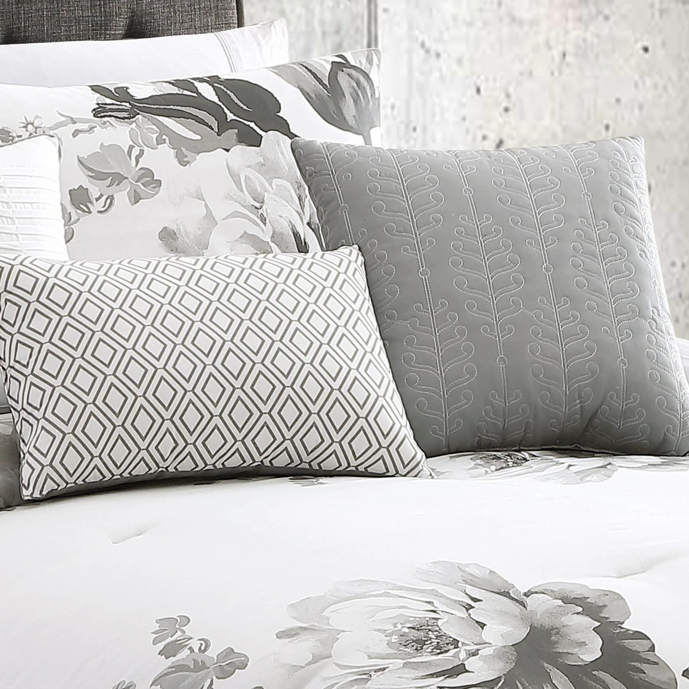 Ridgely 7 Pc Watercolor Black and White Floral Comforter Set - Image 4