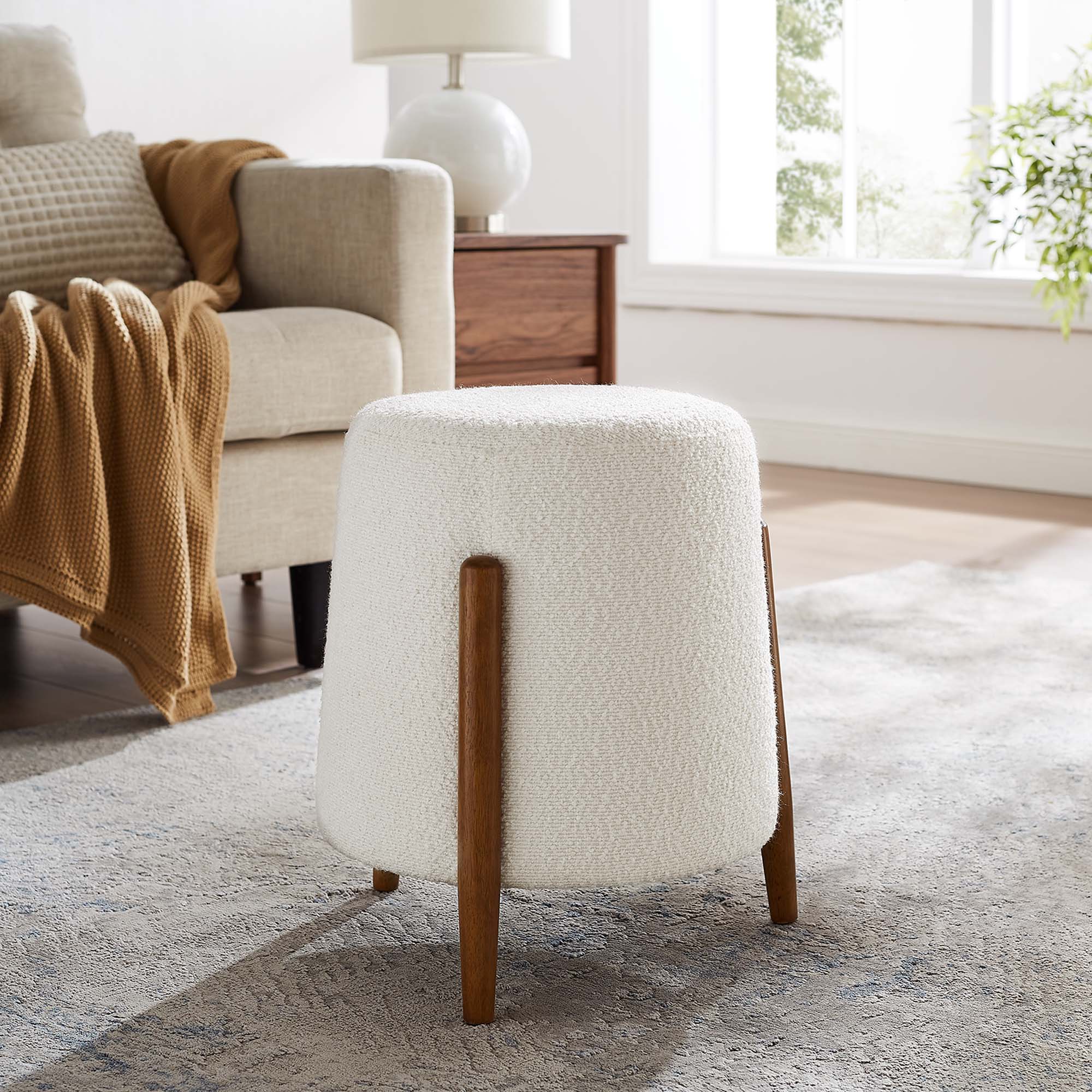 Riven Upholstered Boucle Fabric Ottoman by Modway - Image 7
