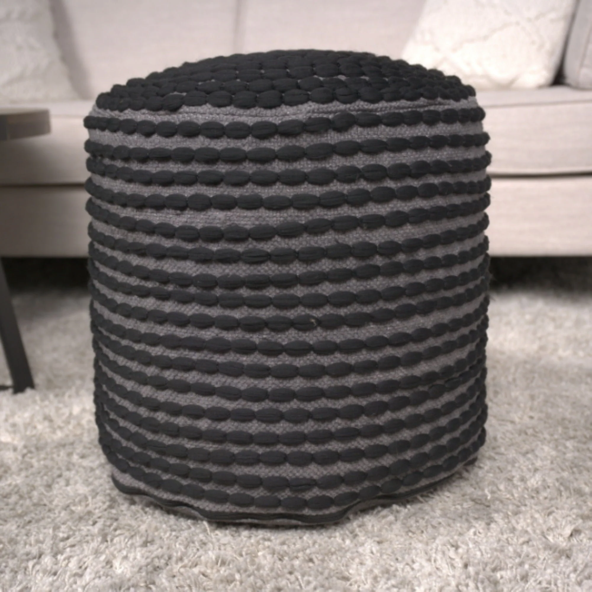 River Handcrafted Cylindrical Pouf in Water Resistant Fabric - Image 16