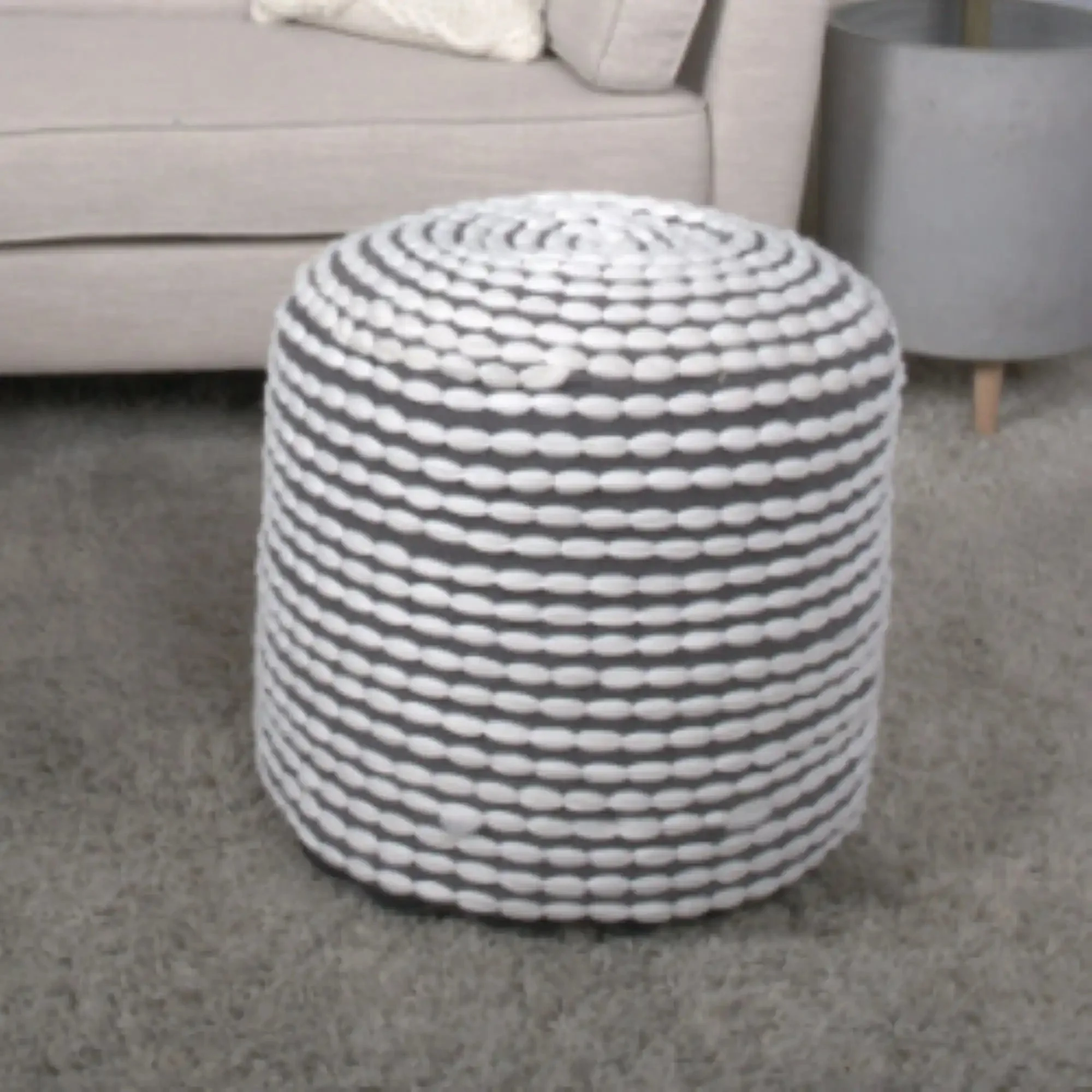 River Handcrafted Cylindrical Pouf in Water Resistant Fabric - Image 4
