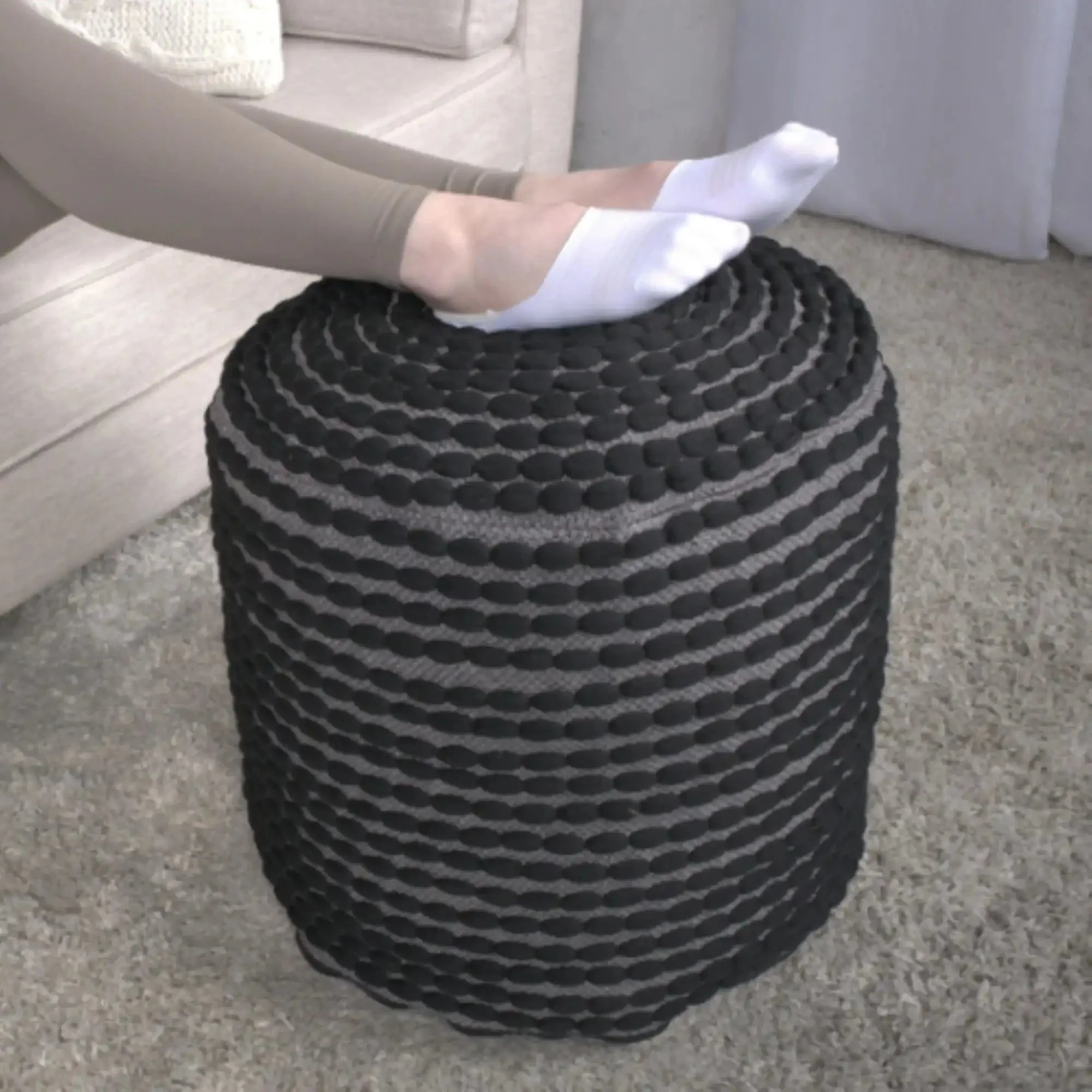 River Handcrafted Cylindrical Pouf in Water Resistant Fabric - Image 6