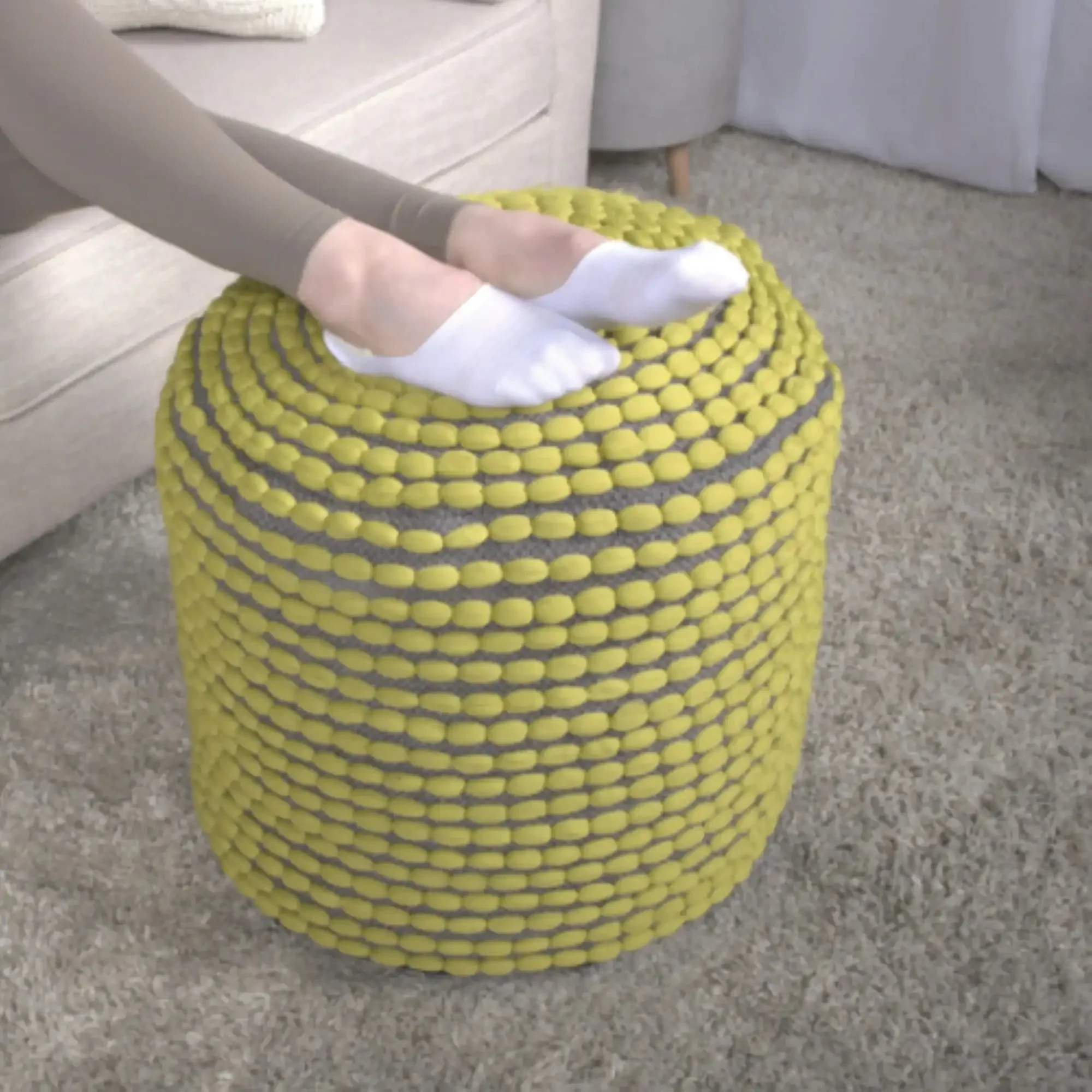 River Handcrafted Cylindrical Pouf in Water Resistant Fabric - Image 9