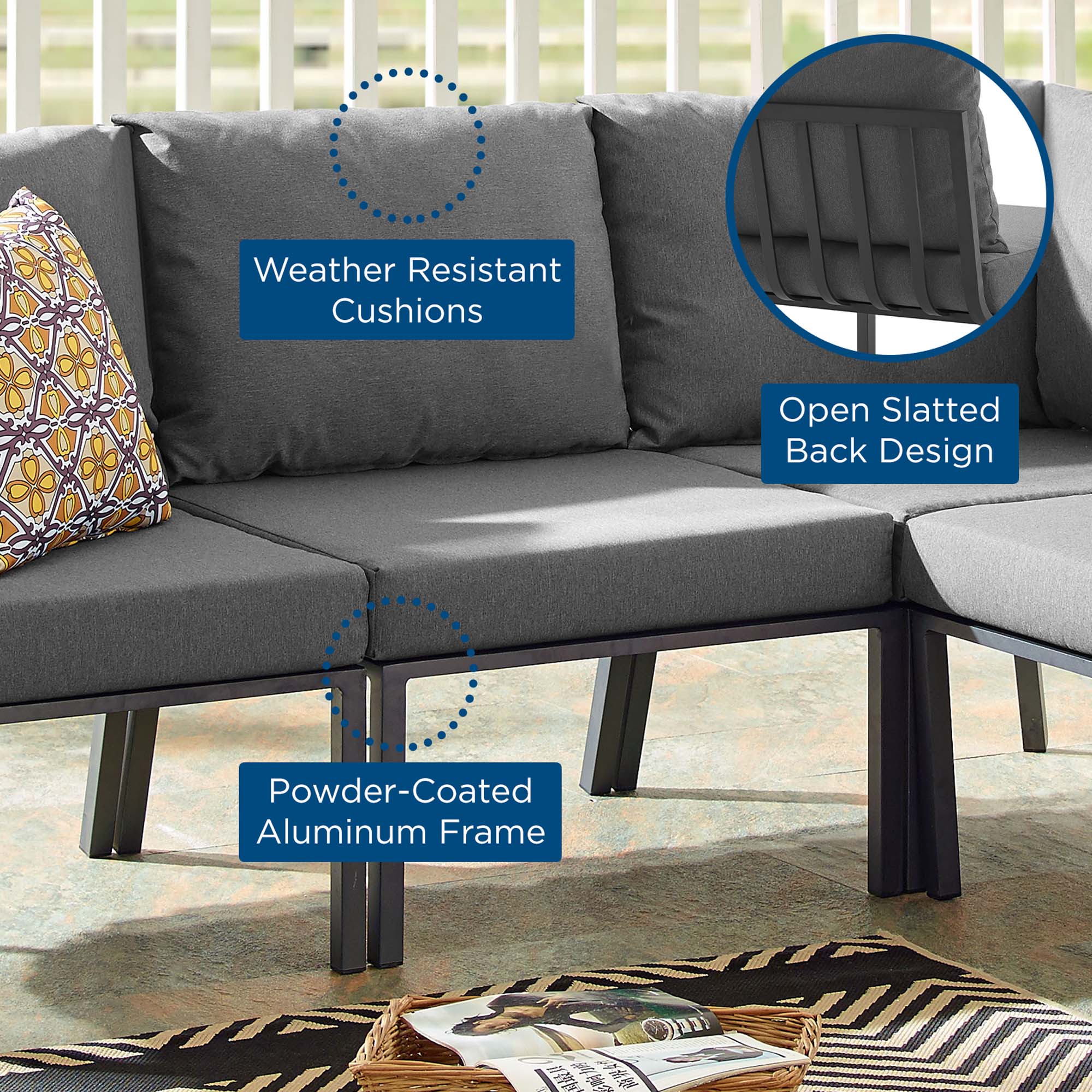 Riverside Outdoor Patio Aluminum Armless Chair by Modway - Image 6