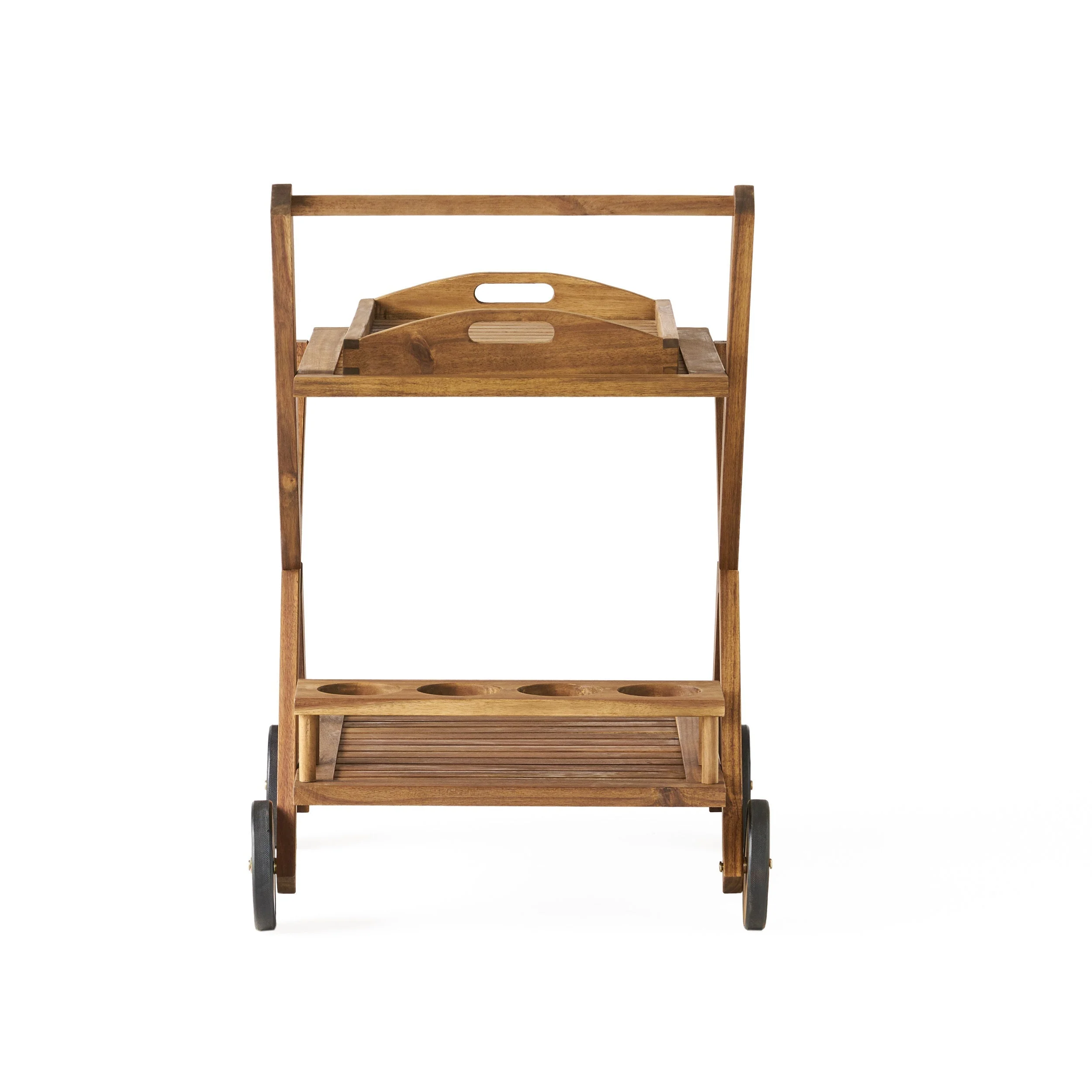 Riviera Bar Cart Natural Stained Acacia Wood Mobile Bar Cart - Image 11
