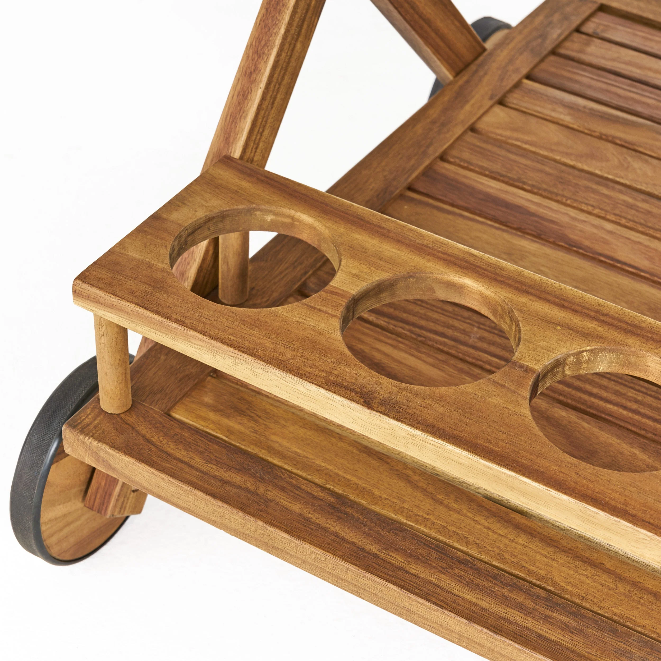 Riviera Bar Cart Natural Stained Acacia Wood Mobile Bar Cart - Image 14