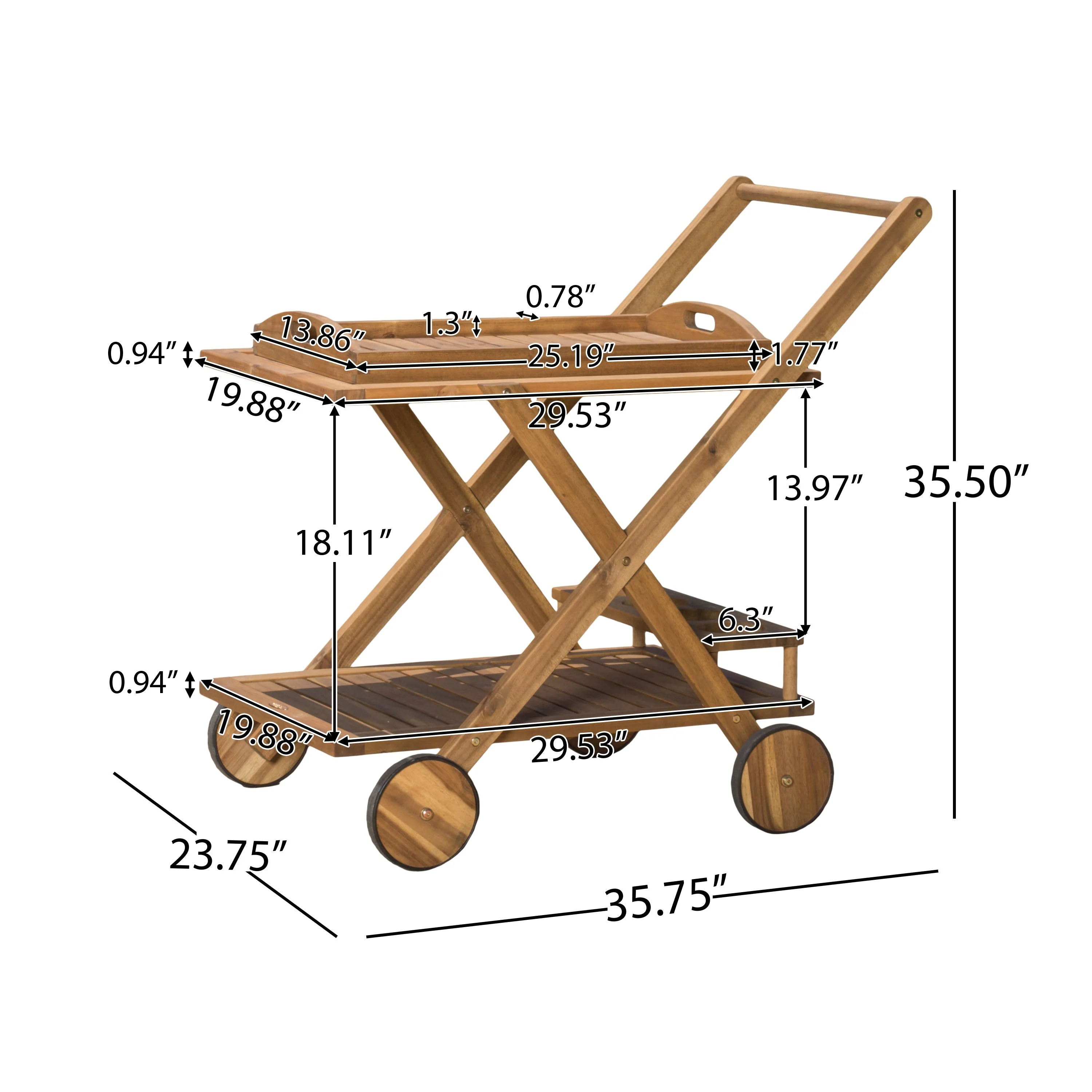 Riviera Bar Cart Natural Stained Acacia Wood Mobile Bar Cart - Image 3