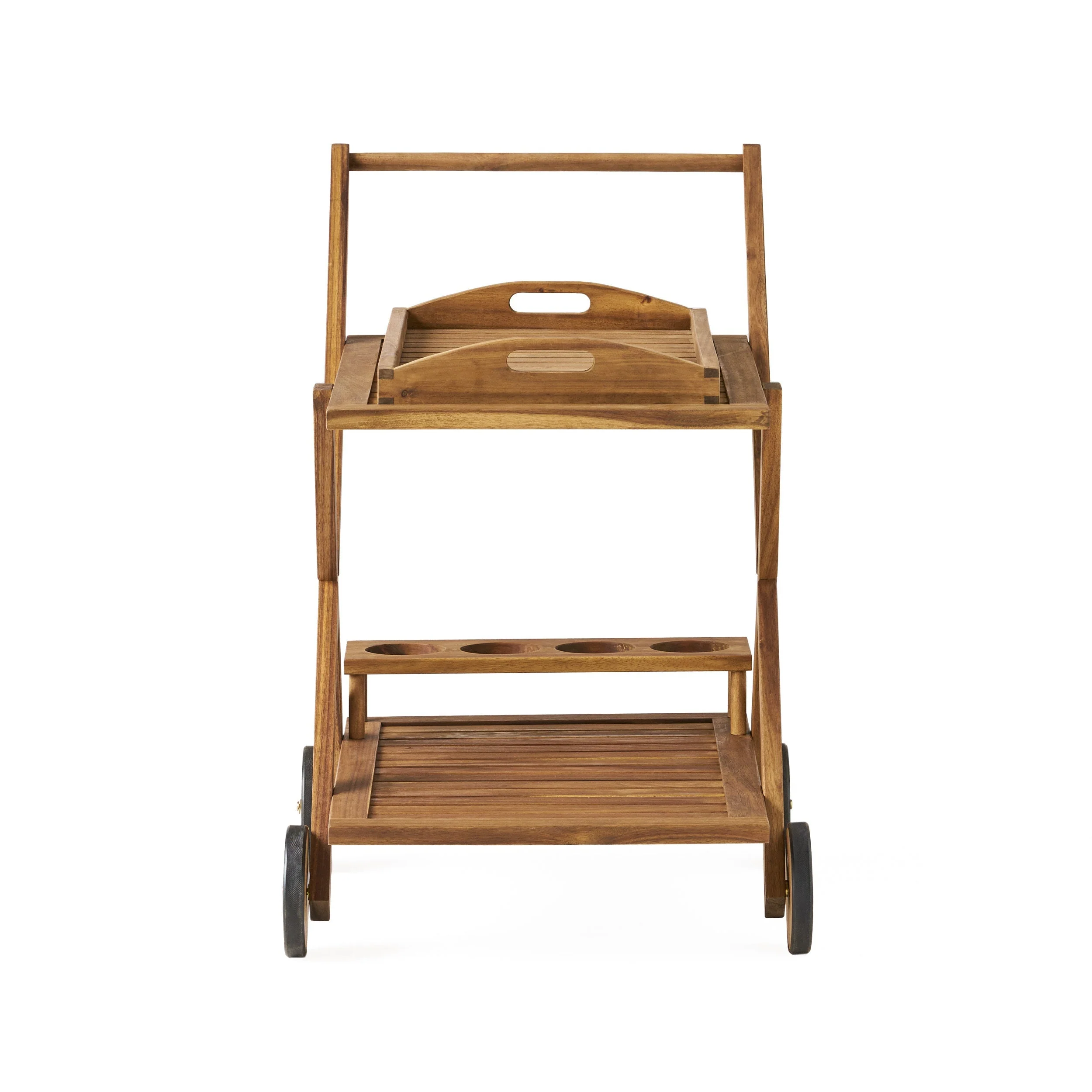 Riviera Bar Cart Natural Stained Acacia Wood Mobile Bar Cart - Image 4